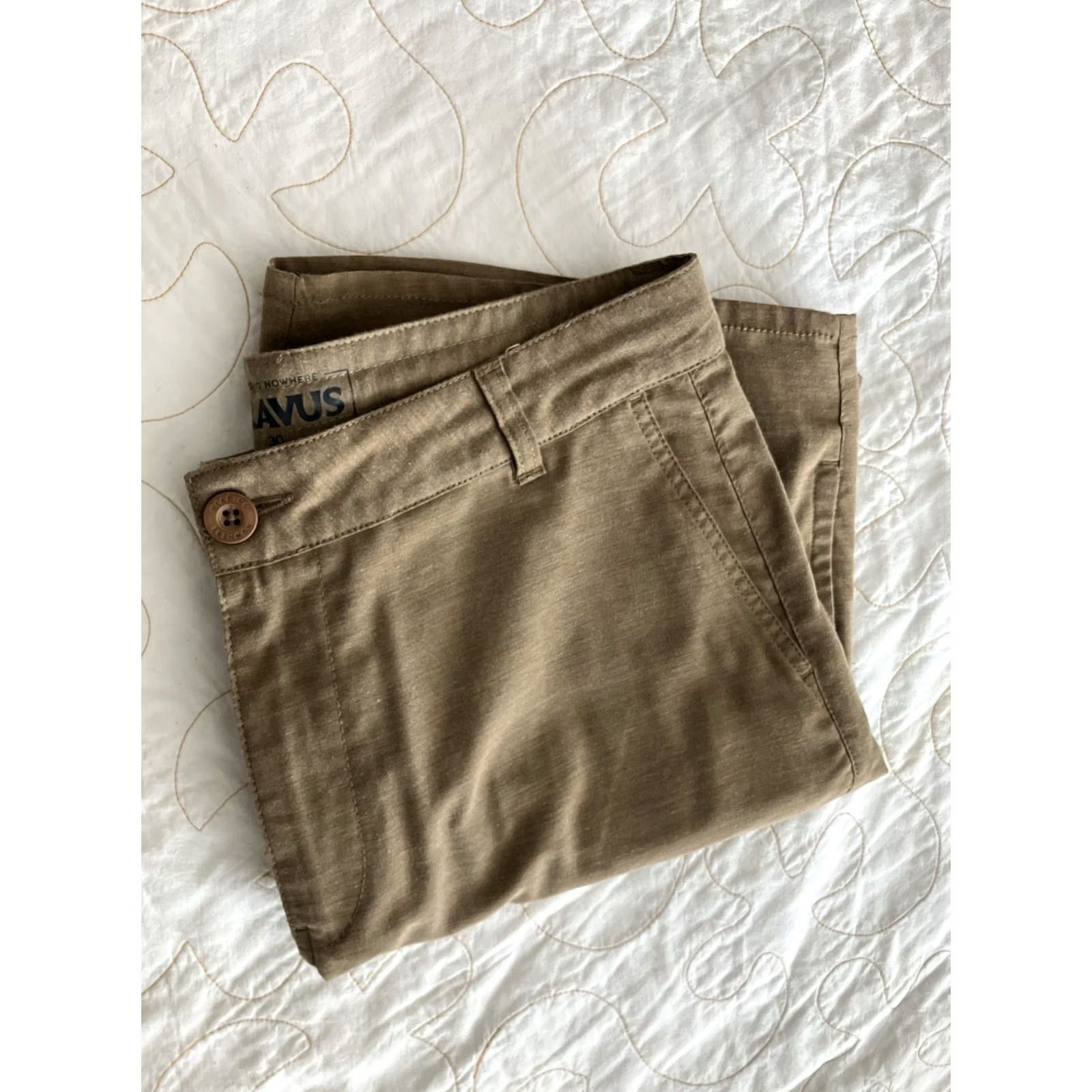 Vintage Dravus Shorts Men's 30 Lightweight Brown Khaki Chino Outdoor Drawstring Button Relaxed Fit Beige Polyester Knits Spring Summer Casual Workwear Mens Size US 30 / EU 46 - 2 Thumbnail