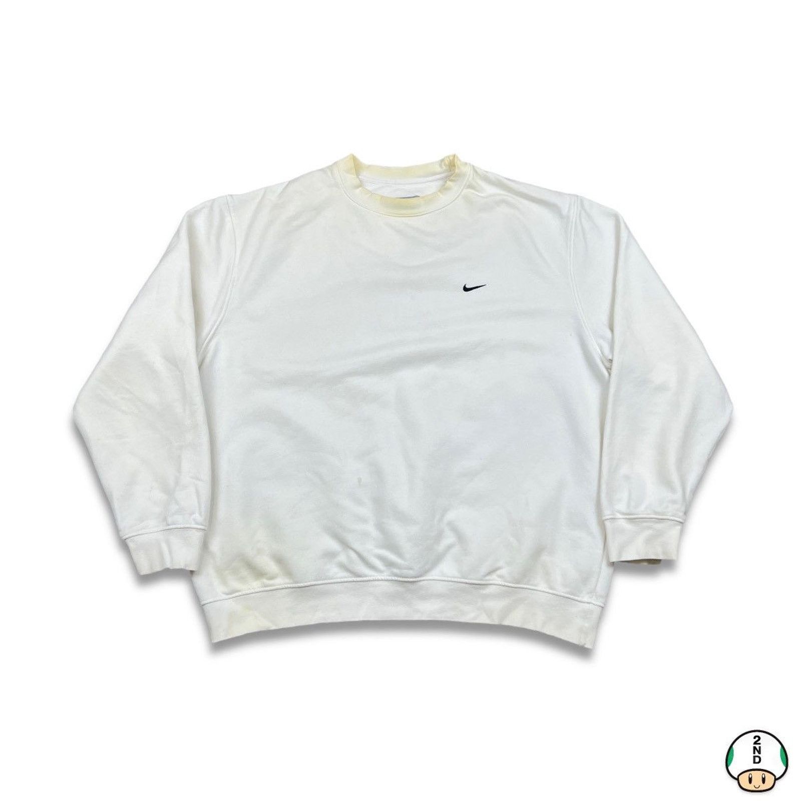 Nike × Vintage Nike Sportswear Sweatshirt XL White Swoosh Pullover Grunge Size US XL / EU 56 / 4 - 1 Thumbnail
