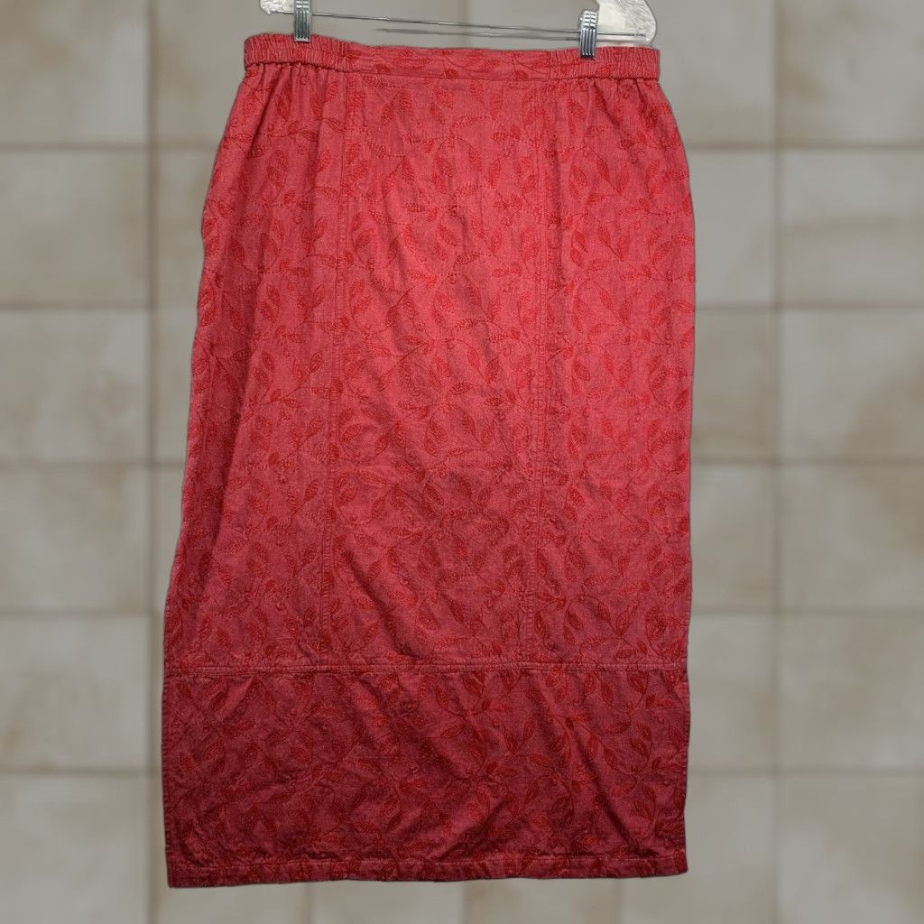 Vintage VINTAGE River Chase Women's Midi Skirt Size 16 Bohemian Floral Cotton Red Pink Embroidered 80s 90s Casual Party Size 38" / US 16 / IT 52 - 1 Thumbnail