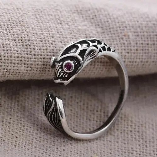 Handmade × Jewelry Koi Fish Ring Japan Silver Art Anime Classic Good Luck Size ONE SIZE - 1 Thumbnail