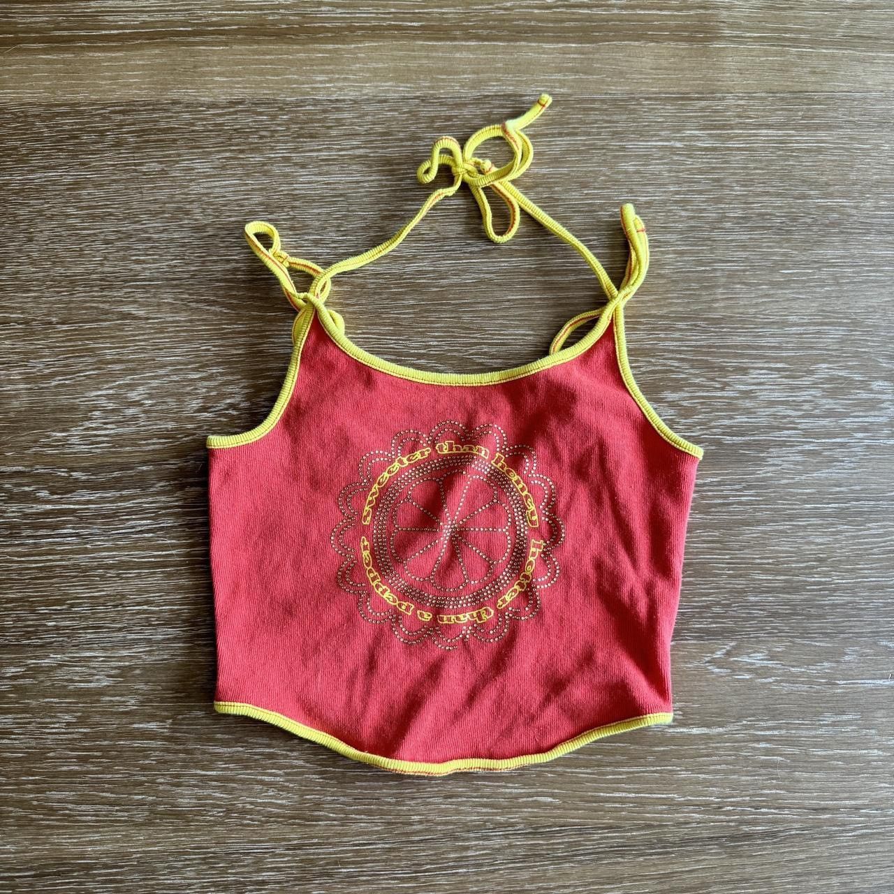 Urban Outfitters Orange and yellow double strap crop top w/ sparkle detailing Size S / US 4 / IT 40 - 2 Thumbnail