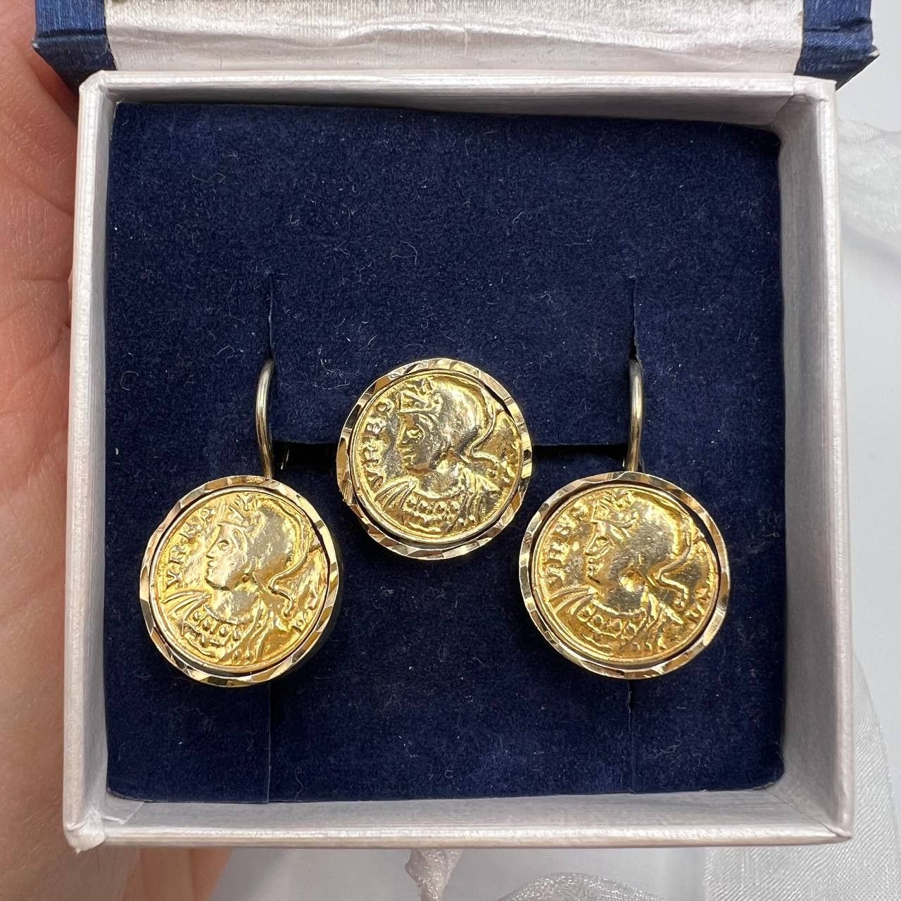 Sterling Silver Vintage Gilt Sterling Silver 925 Set of Earrings Ring Italy Size ONE SIZE - 1 Thumbnail
