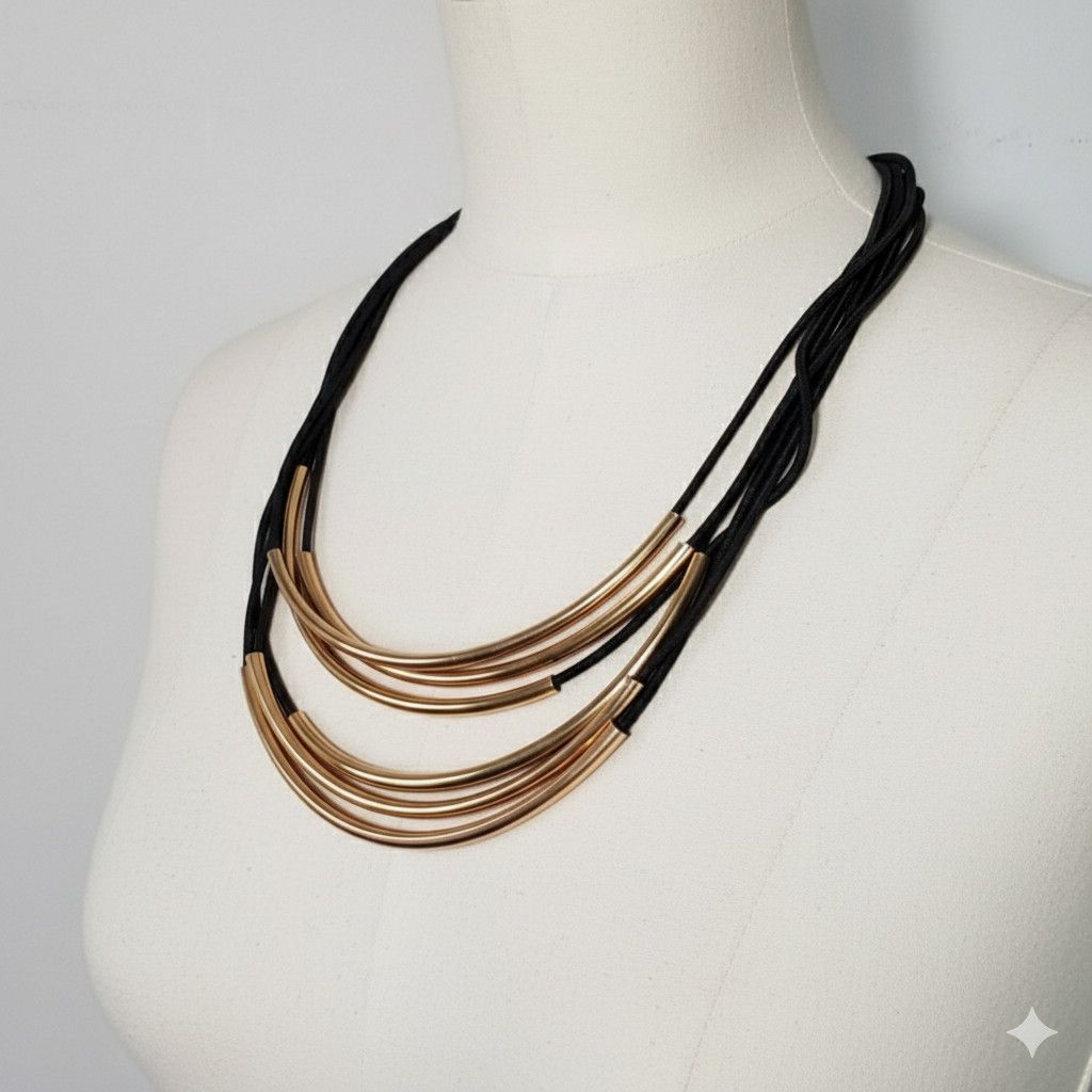 Other Brass 25" Artisan Necklace Tube Pipe on Elastic Cord Lobster Size ONE SIZE - 2 Thumbnail