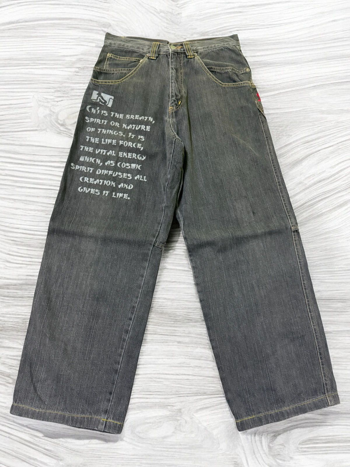 DrunknMunky × Japanese Brand Baggy DRUNKN MUNKY Embroidery Logo Poem Design Denim Size US 28 / EU 44 - 1 Thumbnail