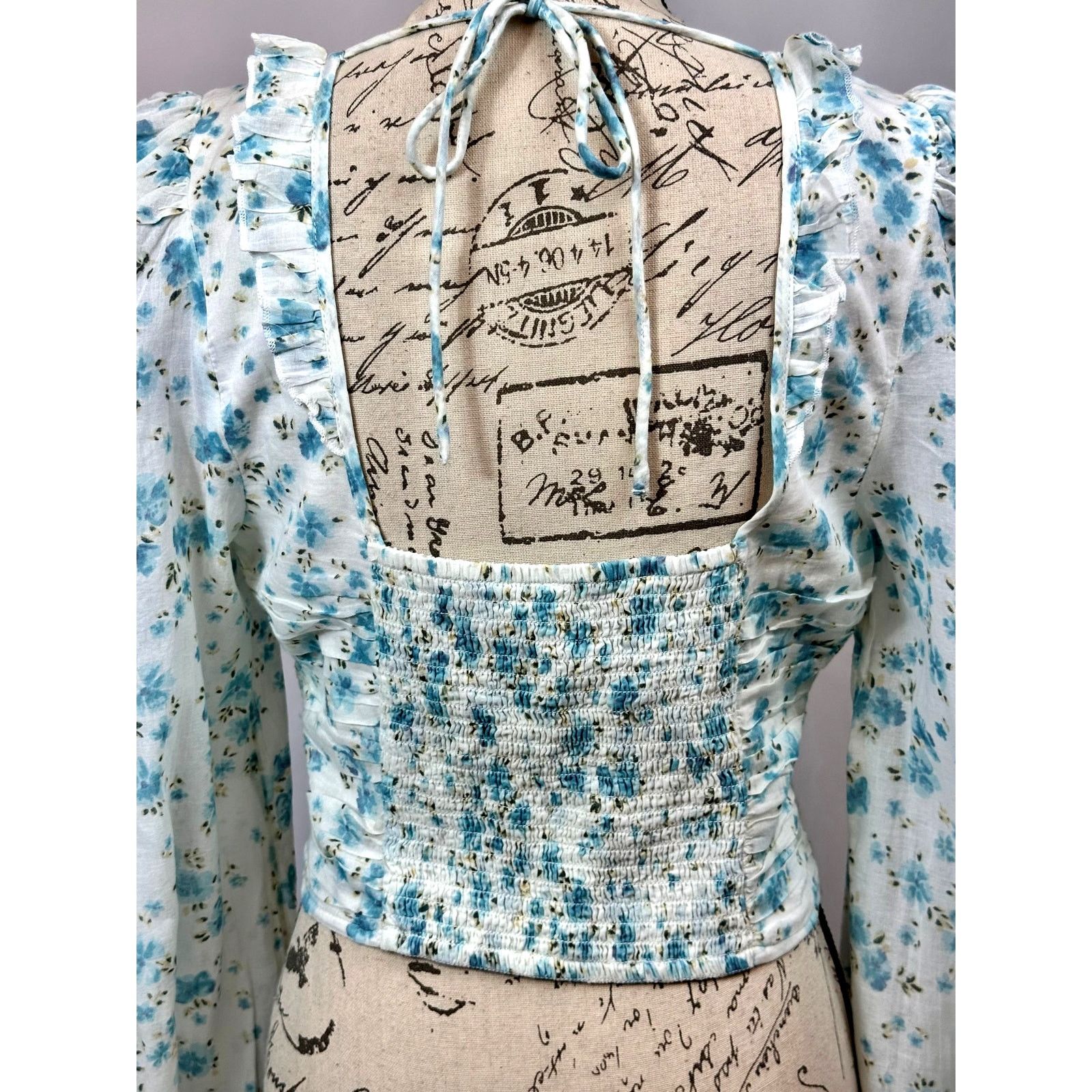 Free People Free People Another Life Top White Combo Blue Floral Print L Size L / US 10 / IT 46 - 16 Thumbnail