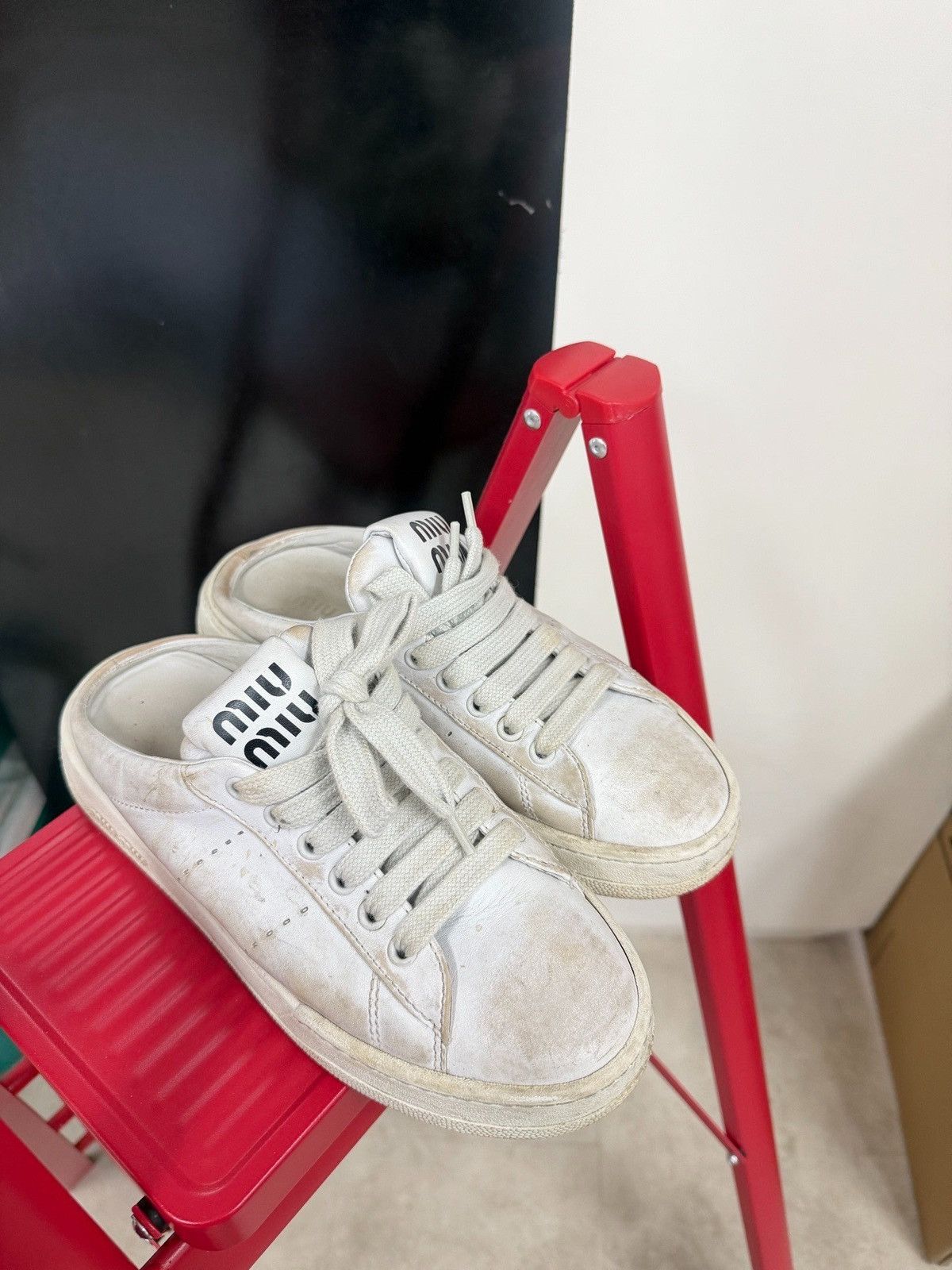 Miu Miu Miu Miu Bleached leather mule sneakers Size US 8 / IT 38 - 3 Thumbnail