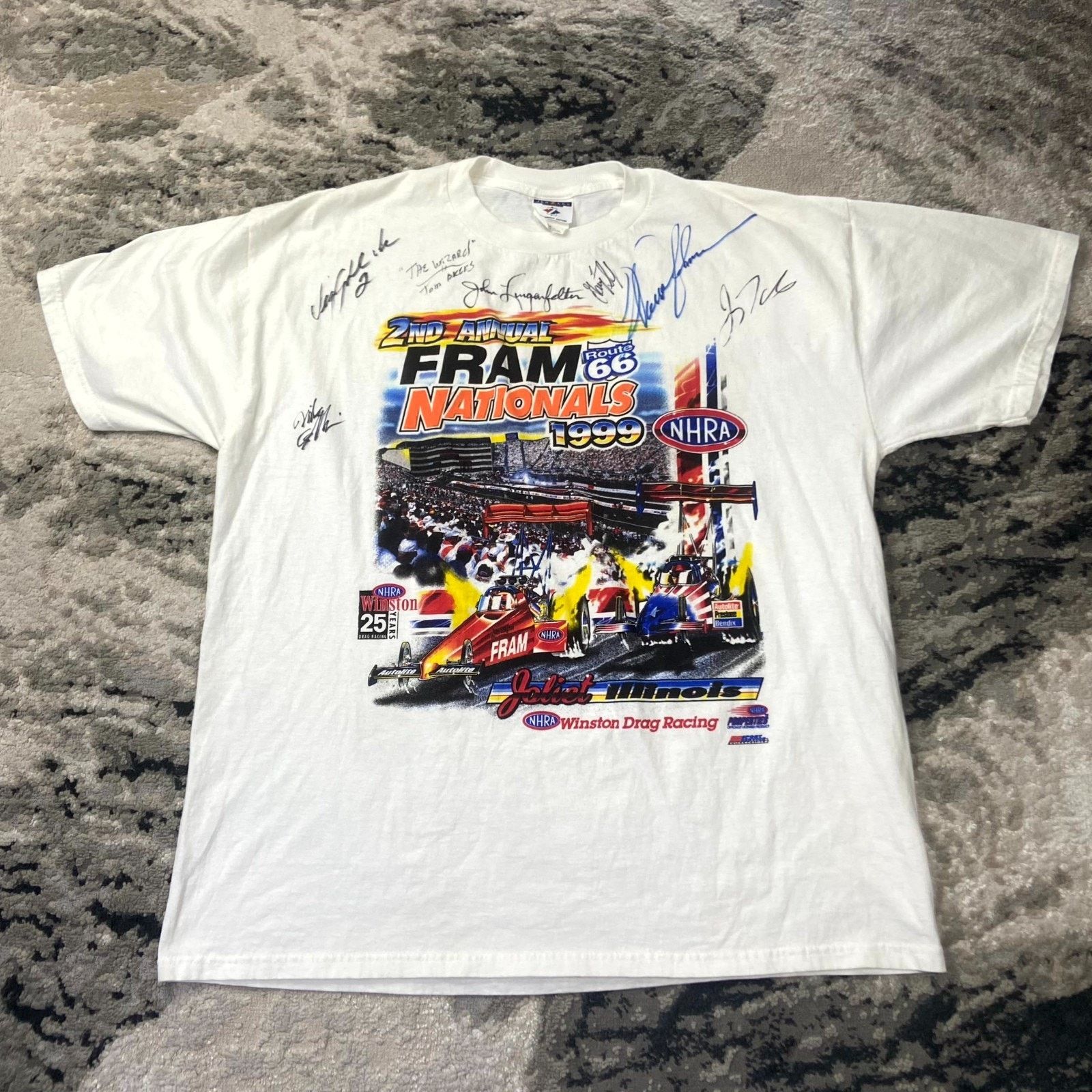 Jerzees VTG NASCAR Y2K T Sz XL 1999 Fram Nationals NHRA Signed Size US XL / EU 56 / 4 - 1 Thumbnail
