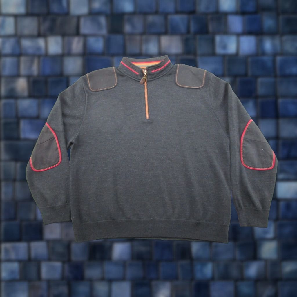Orvis Orvis Mens Navy Black Merino Wool Sweater 1/4 Zip Mock Neck Elbow Patches XL Sweater Mens 1/4 Zip Pullover Autumn Winter Size US XL / EU 56 / 4 - 1 Thumbnail