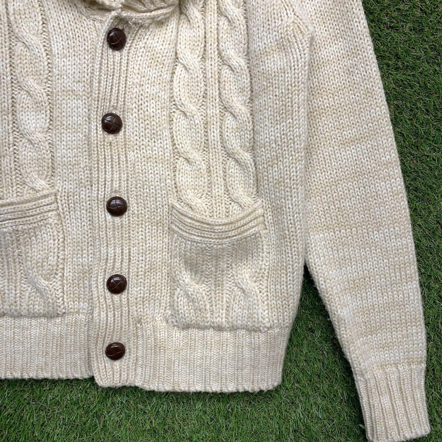 Sears Vintage Sears Cardigan Sweater Mens M Cable-Knit Shawl Collar 90s Ivory Knit Fisherman Pattern Solid Wool? Acrylic Size US M / EU 48-50 / 2 - 3 Thumbnail