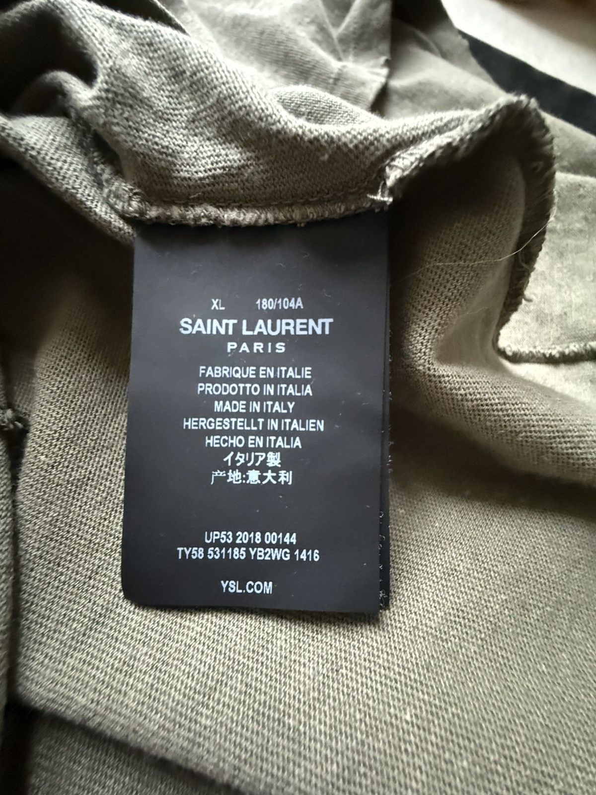 Saint Laurent Paris SS19 Saint Laurent Rive Gauche logo khaki T shirt grail Size US XL / EU 56 / 4 - 21 Thumbnail