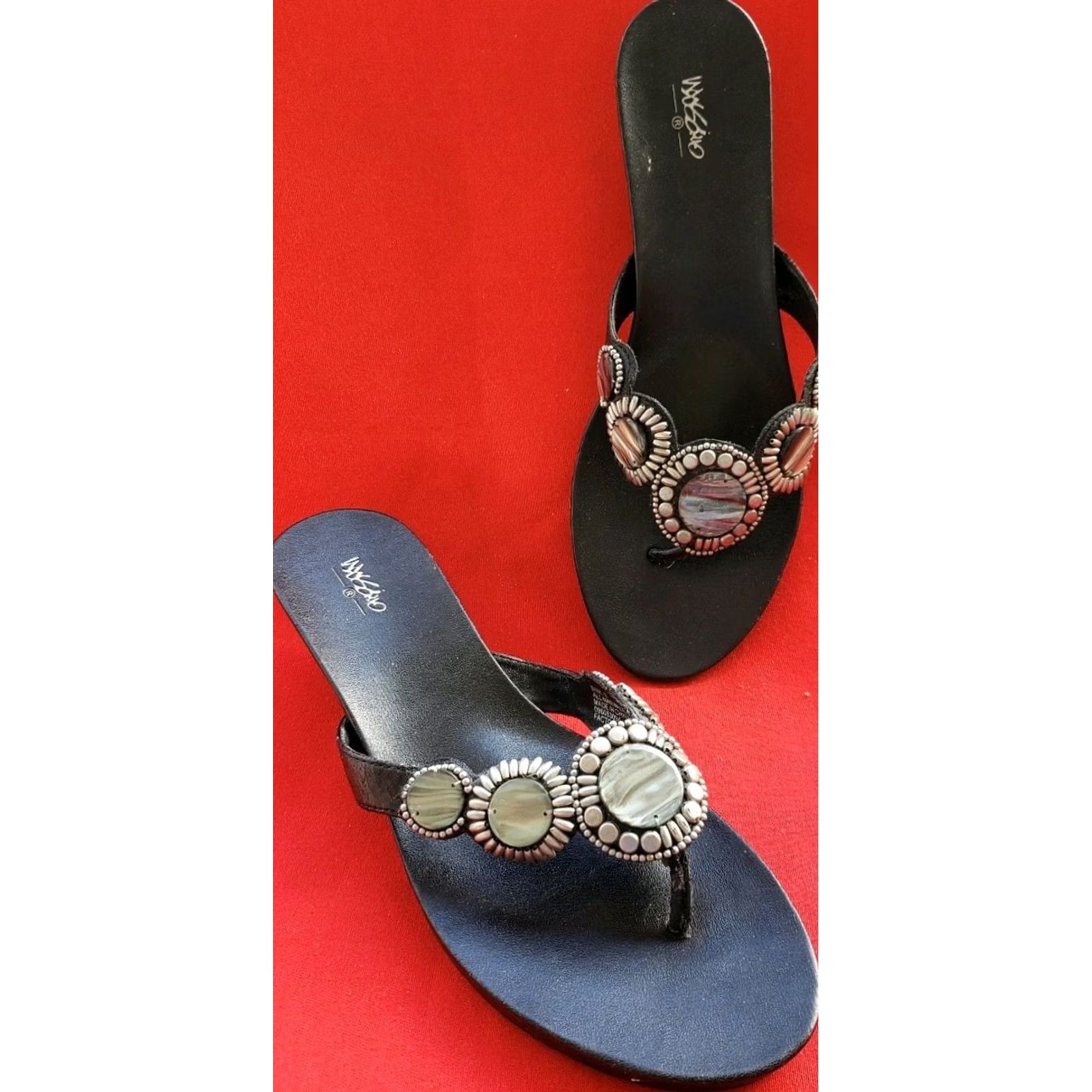 Mossimo Mossimo Women's Wedge Slide Sandals Size 8M Dark Silver With Shell Adornments Sandal Slides Leather Manmade Casual Womens Size US 8 / IT 38 - 2 Thumbnail