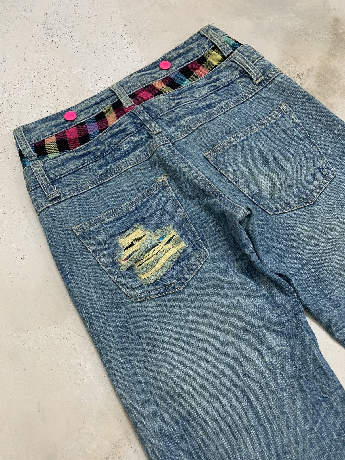 20471120 Double Waist Tartan Plaid Junya Style Distressed Rusty Denim Size US 27 - 12 Thumbnail