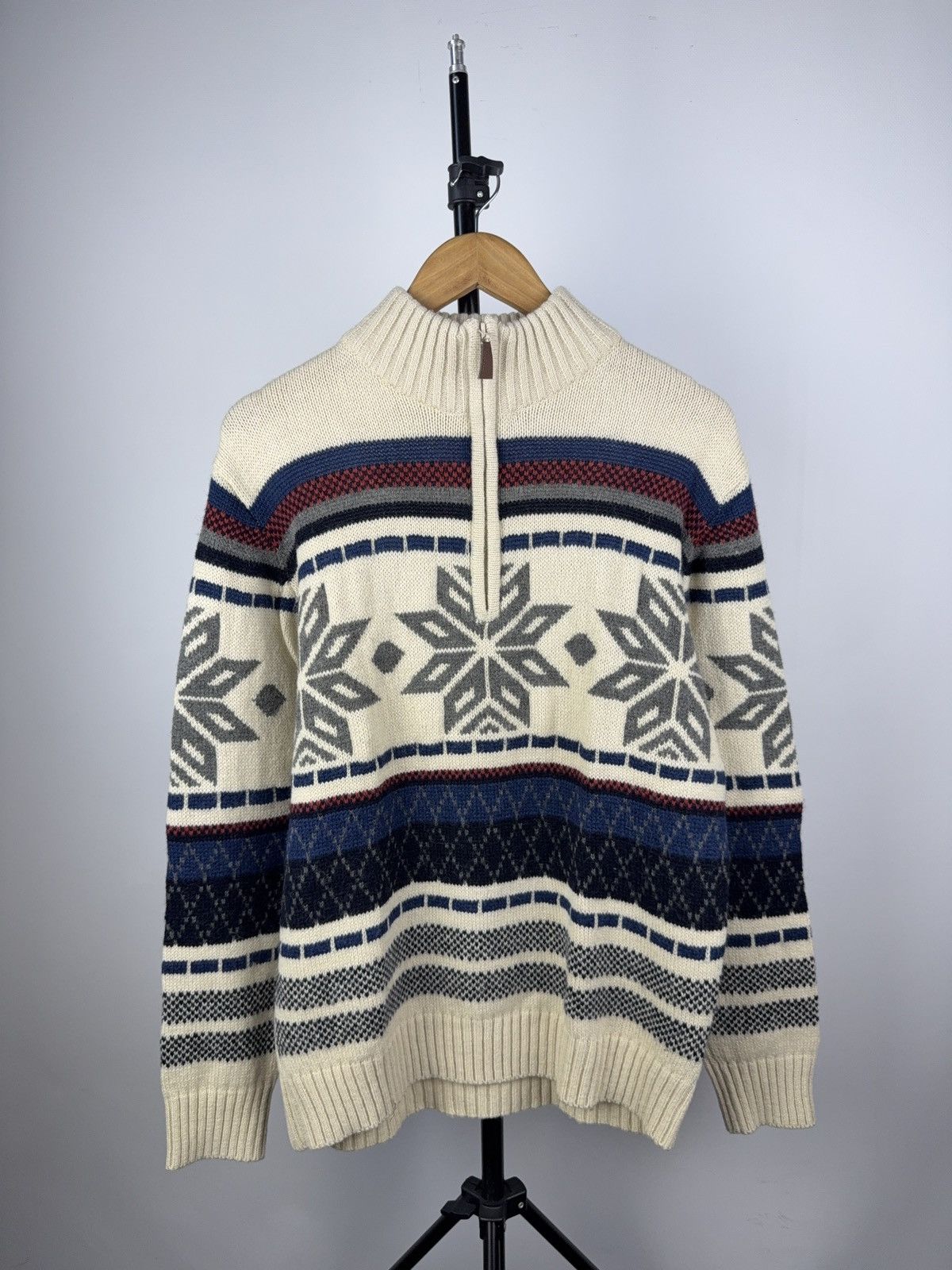 Other Vintage 90s Nordic Snowflake Wool Knit Sweater Half Zip L Size US L / EU 52-54 / 3 - 1 Thumbnail