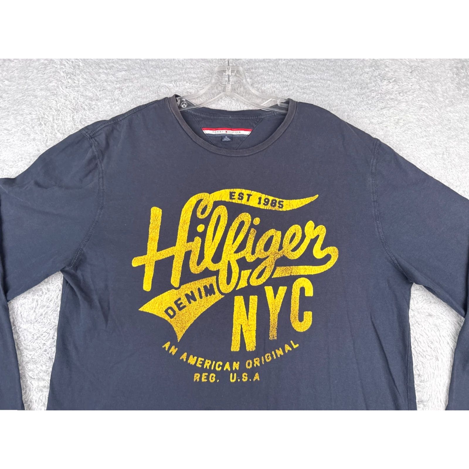 Tommy Hilfiger Tommy Hilfiger Shirt Adult XL Blue Long Sleeve Crew Neck Cotton Jersey Logo - Men’s T-Shirt, Regular Fit, Solid, All Seasons Size US XL / EU 56 / 4 - 4 Thumbnail