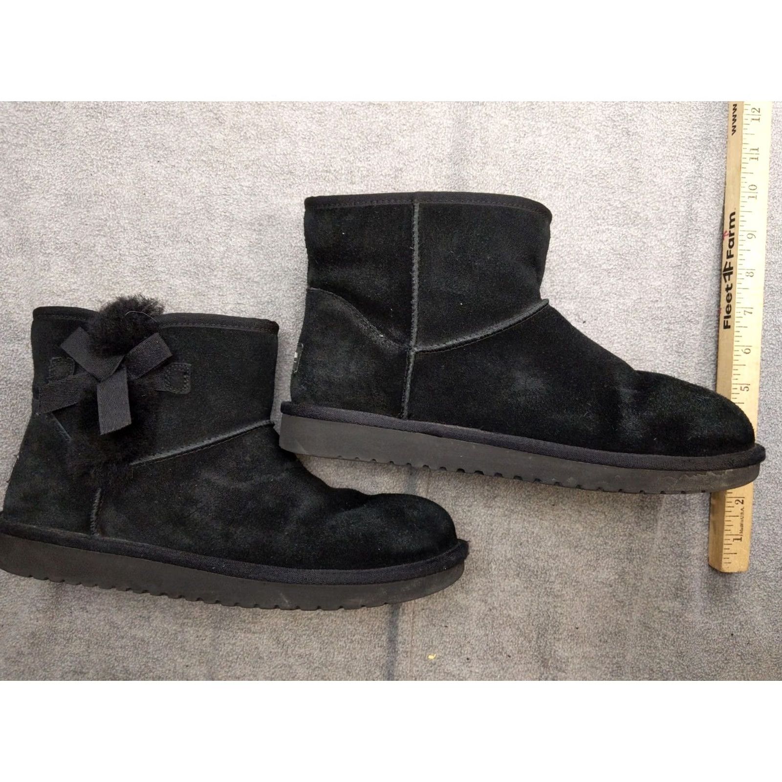 Vintage Koolaburra by UGG Boots Womens 8.5 Black Suede Ankle Bow Faux Fur Winter Size US 9 / IT 39 - 7 Thumbnail