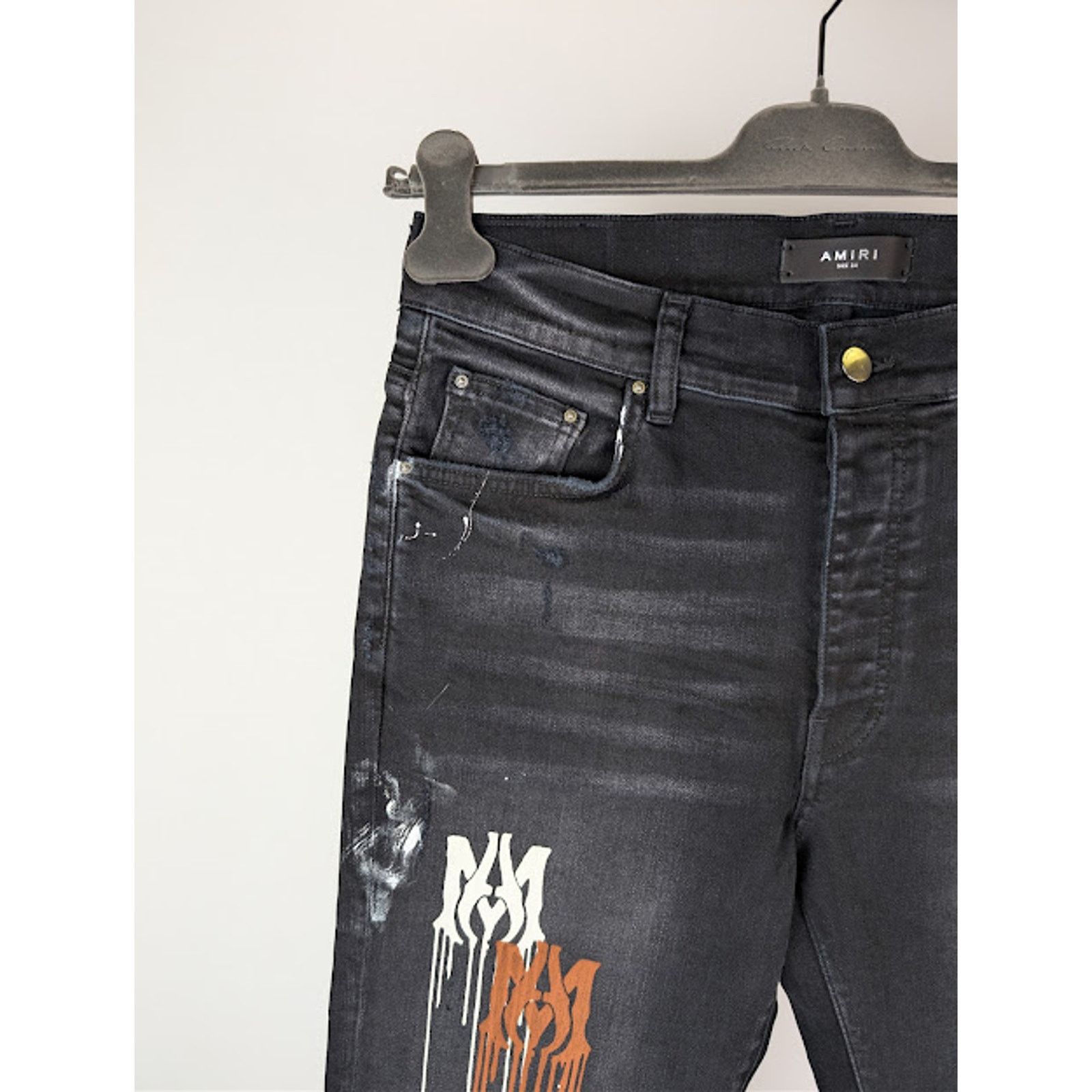 Amiri o1rshd1 MA Drip Skinny Denim Jeans in Aged Black Size US 31 - 6 Thumbnail