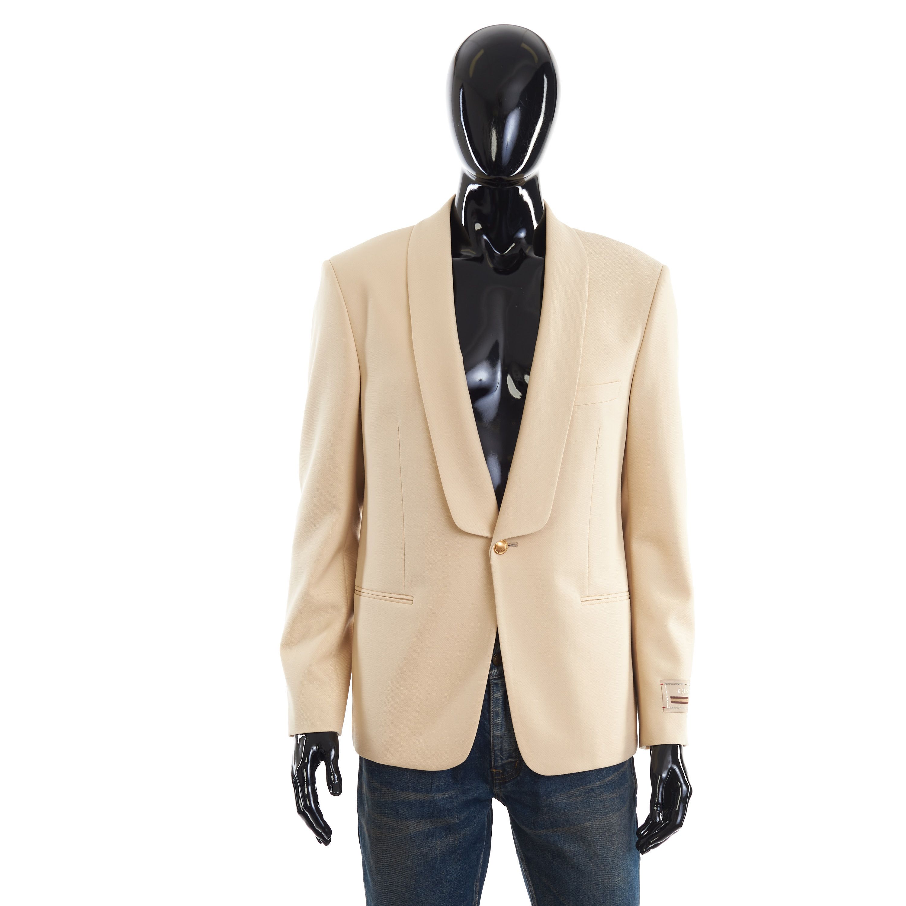 image of Gucci Single Breasted Logo Patch Blazer In Cream in Ivory, Men's (Size 38R)