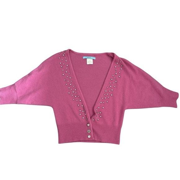 Other Vintage Y2K Marciano Pink Cashmere Beaded Rhinestones Cardig Size XS / US 0-2 / IT 36-38 - 1 Thumbnail