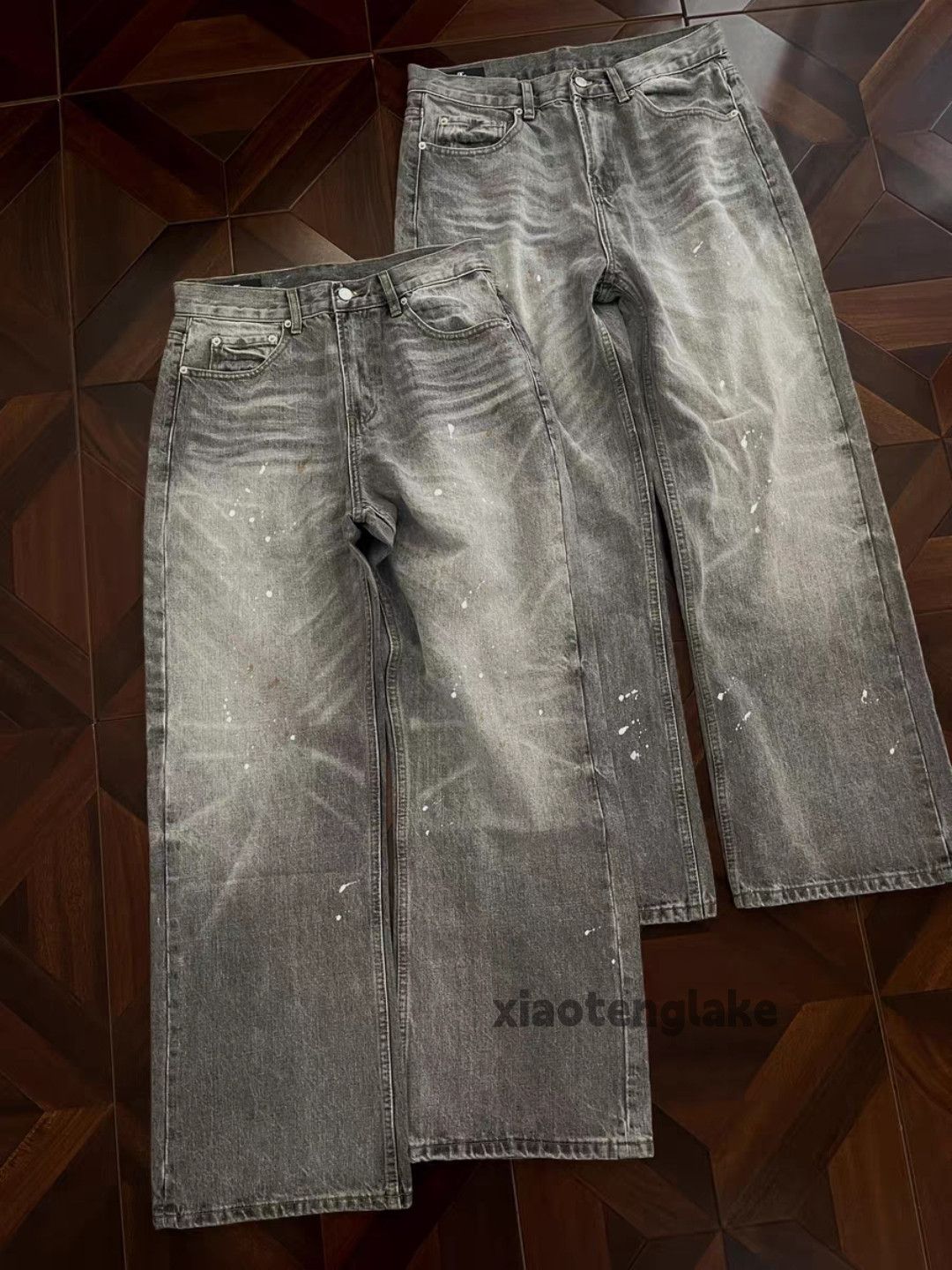 Custom washed faded stain paint grunge hiphop jeans