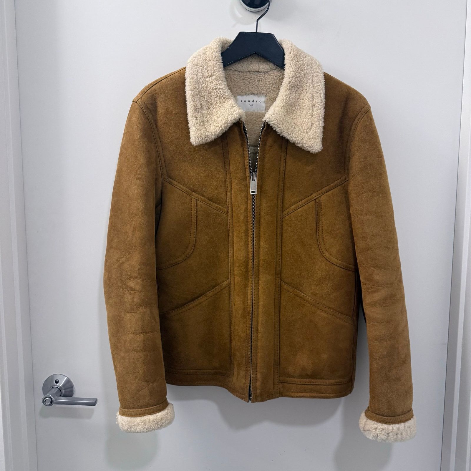 Sandro Sandro Brown Lamb Shearling Aviator Jacket Suede Leather Size US S / EU 44-46 / 1 - 1 Thumbnail