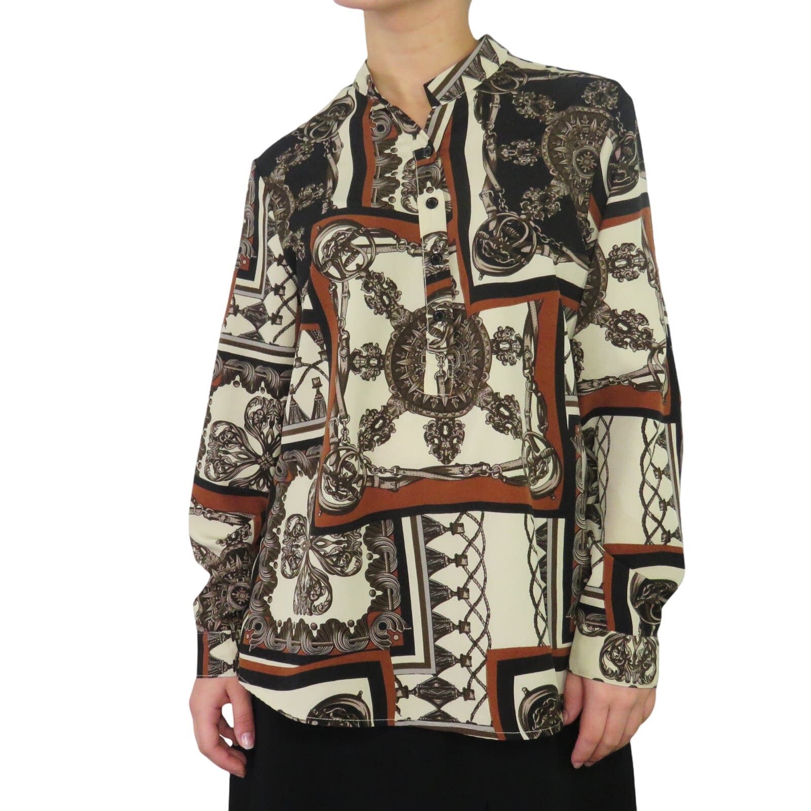 Shein Shein Retro Brown Black Cream Baroque Pattern Blouse Medium Size M / US 6-8 / IT 42-44 - 2 Thumbnail