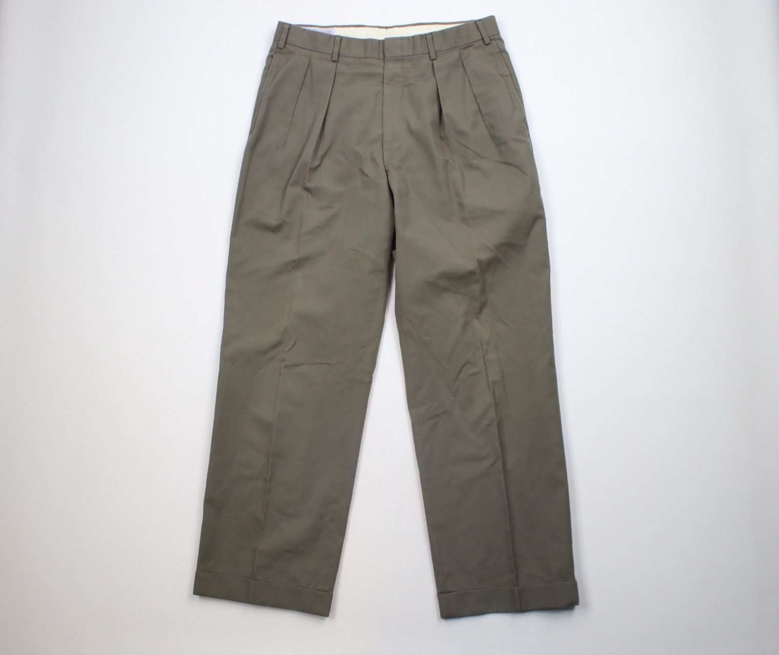 image of 70's Brooks Brothers Cuffed Chino Pants Green Usa, Men's (Size 32)