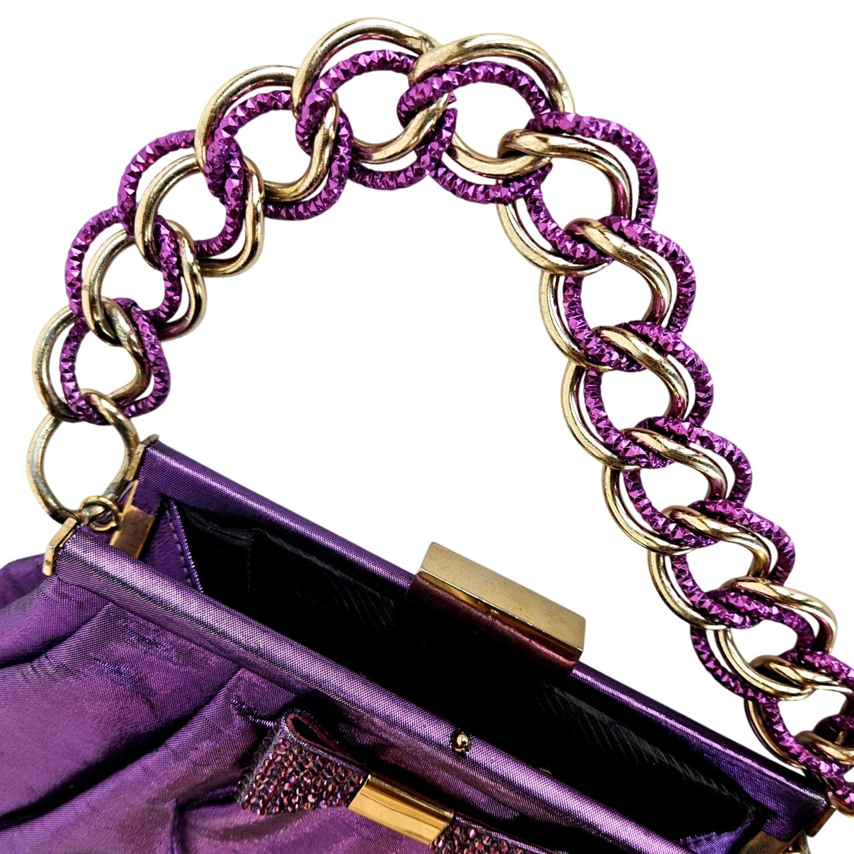 Other Fabiana Mori Italian Purple Satin Evening Bag Rhinestone Bow Size ONE SIZE - 8 Thumbnail