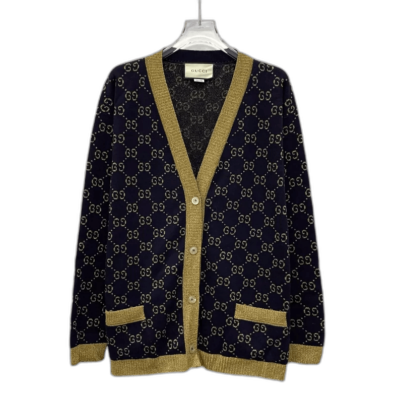 Gucci Gucci Navy Logo VNeck Knit Cardigan-2506 Size L / US 10 / IT 46 - 1 Thumbnail