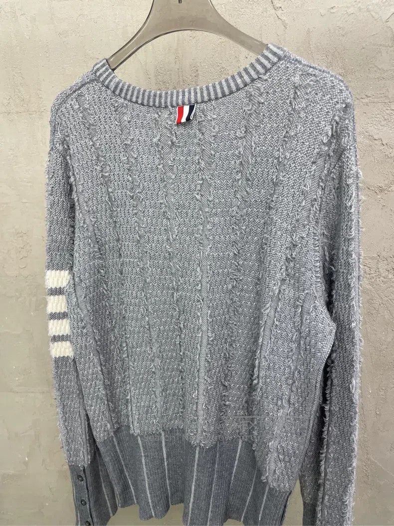 Thom Browne Gray Striped Fringe Wool Sweater