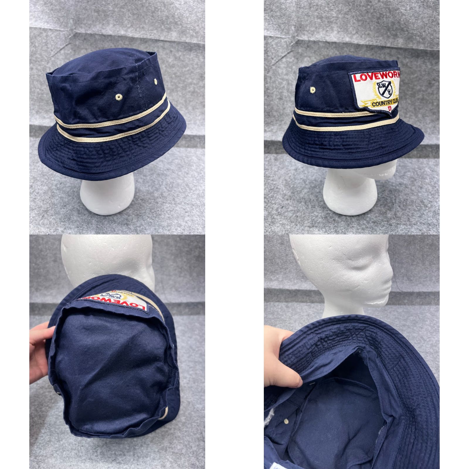 Vintage Loveworn Bucket Hat Cap Hat Blue Cotton Outdoor Adult Small Blue Twill Logo 90s? Size ONE SIZE - 8 Thumbnail