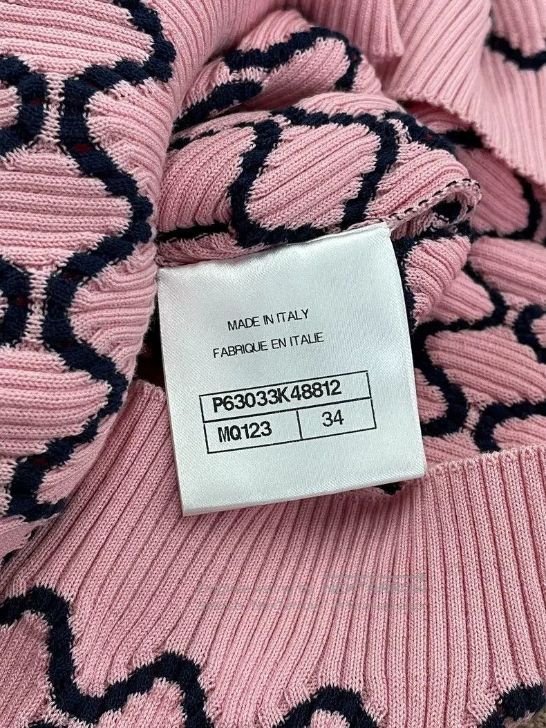 Chanel Chanel Pink diamond plaid logo double C knitted short slee Size XXS / US 00 / IT 34 - 5 Thumbnail
