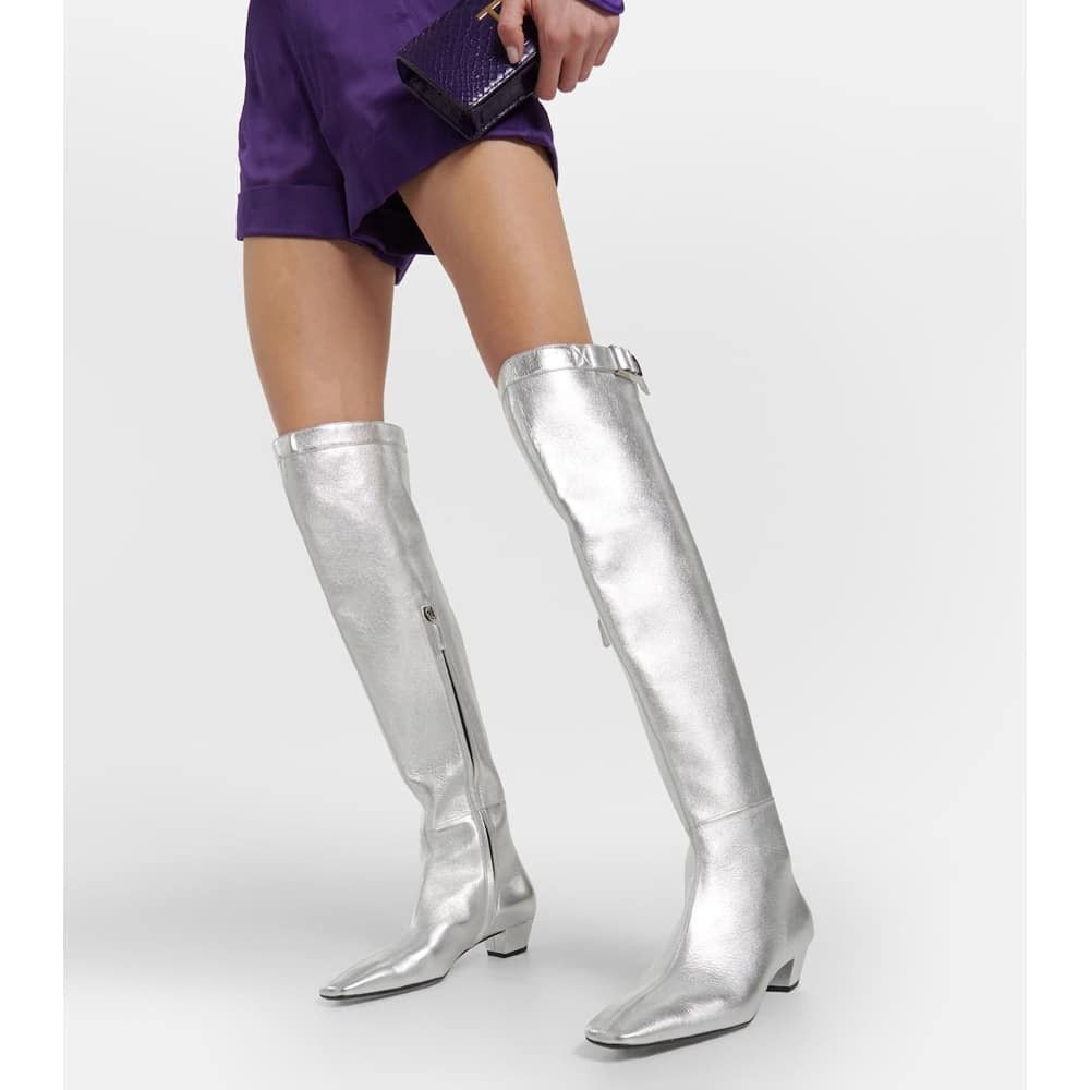 Tom Ford o1loc1c0924 W3276 Leather Overknee Boots in Silver Size US 11 / IT 41 - 2 Thumbnail