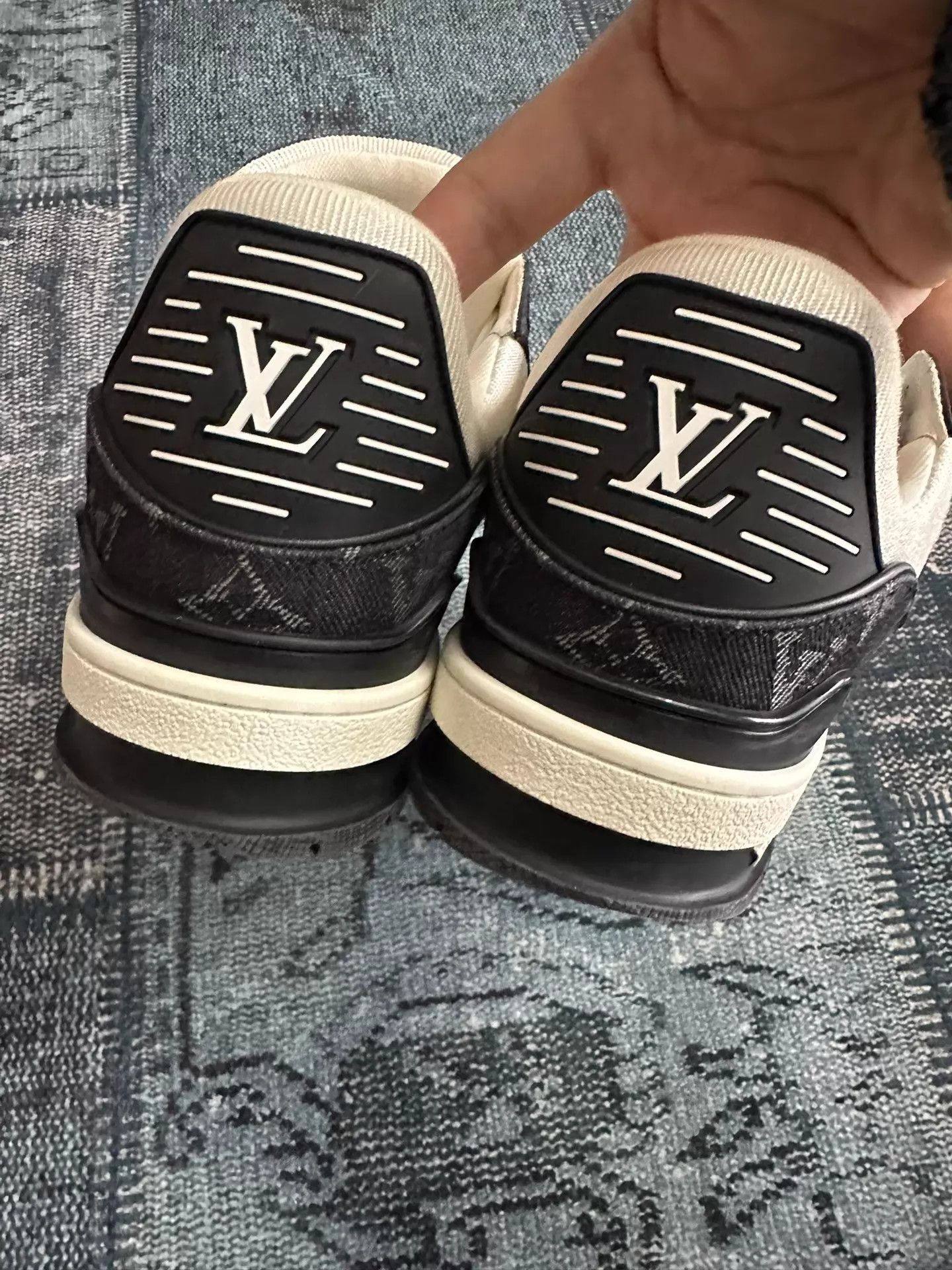 Louis Vuitton LV Trainer Black White Denim 42 (No Box) Size US 9 / EU 42 - 6 Thumbnail