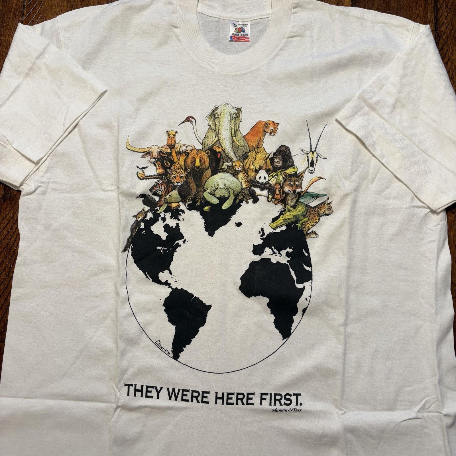 Vtg Fruit Of The Loom They Were Here First Shirt XL Animals