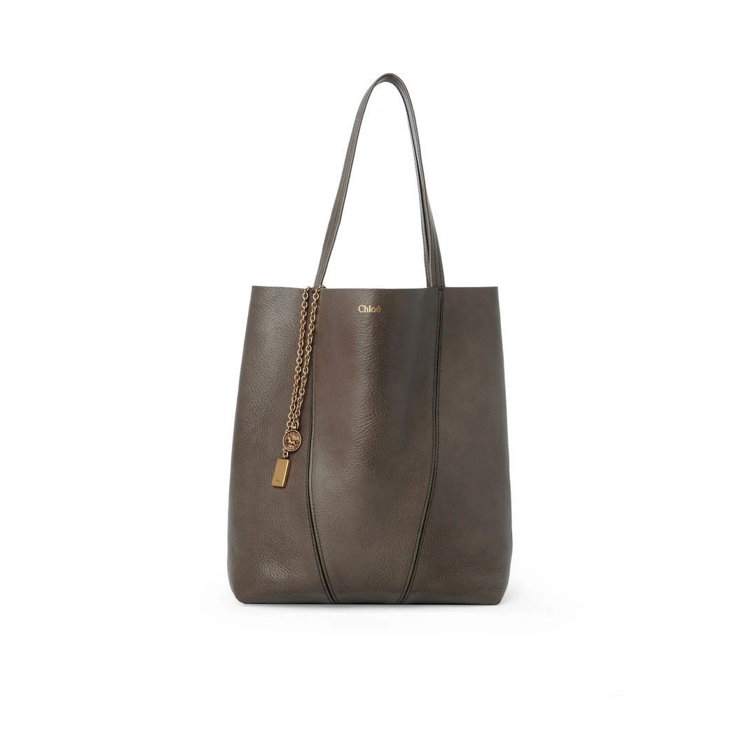 Chloe Spin Flannel Gray Granate Leather Tote Bag New & Authe