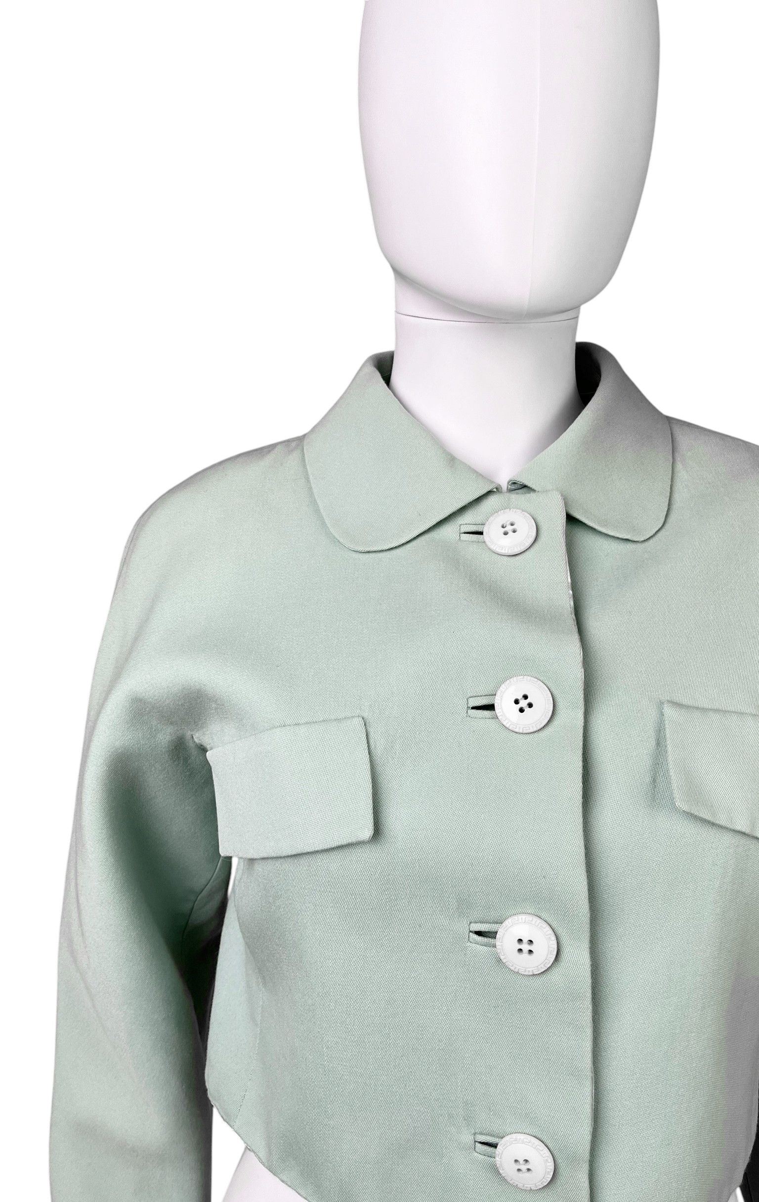 Versace by Gianni 1990's Cropped Aqua Green Blazer Size S / US 4 / IT 40 - 4 Thumbnail