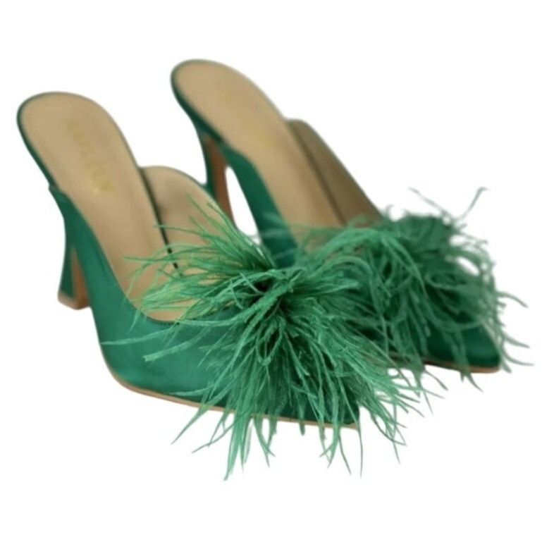 Other KAYLEEN / Cailin-20/ Green Satin / Feathered / Mule Heels/ Size US 8.5 / IT 38.5 - 1 Thumbnail