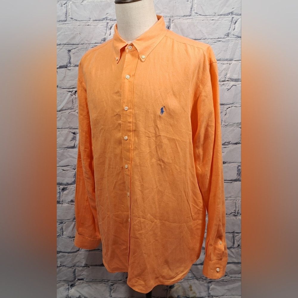 Ralph Lauren Ralph Lauren Men's Classic Fit Orange 100% Linen Button Do Size US XXL / EU 58 / 5 - 9 Thumbnail