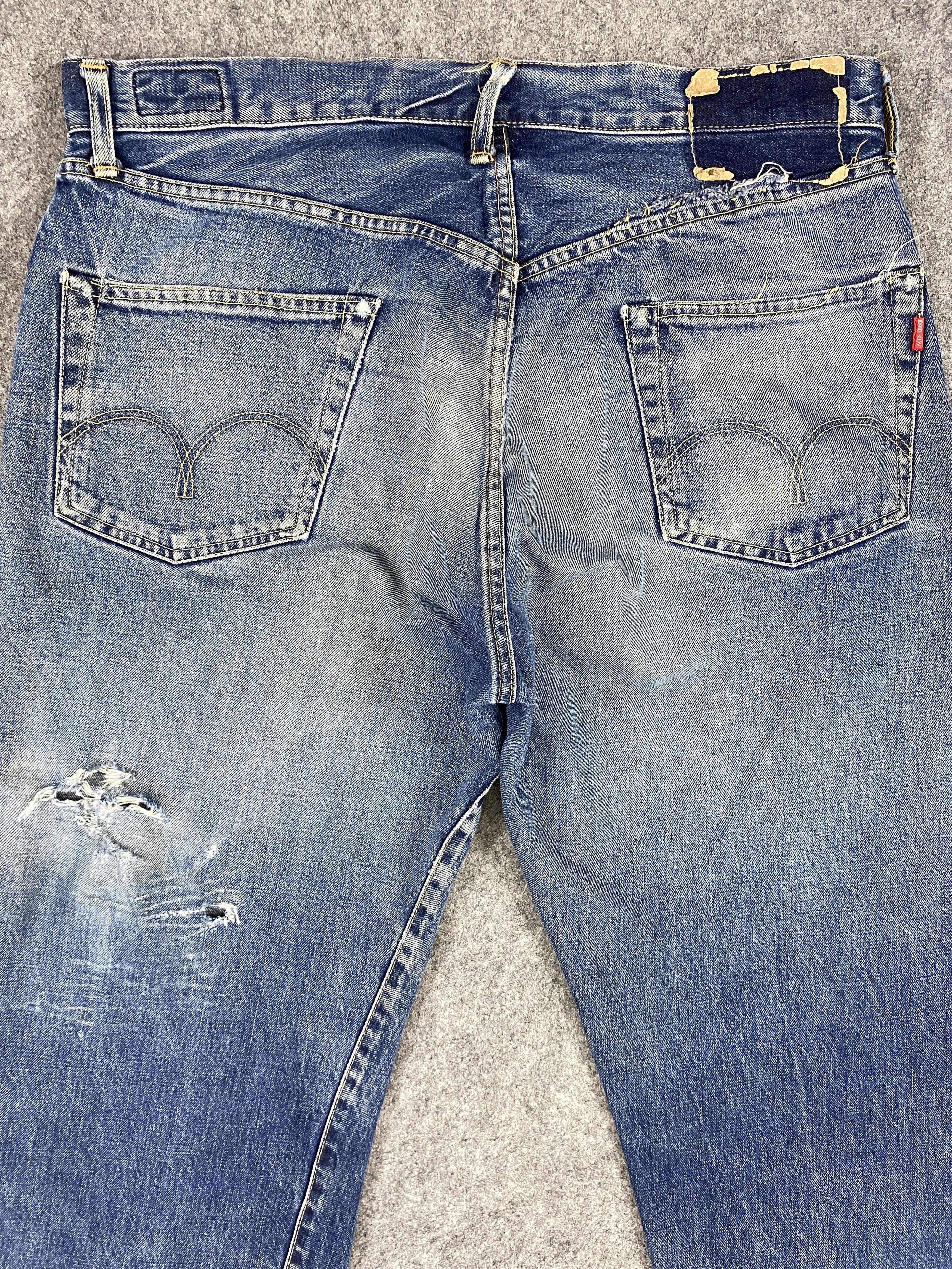 Japanese Brand Redline Distressed Blue Vintage Bartack 36x28.5 Denim JN1338 Size US 36 / EU 52 - 4 Thumbnail