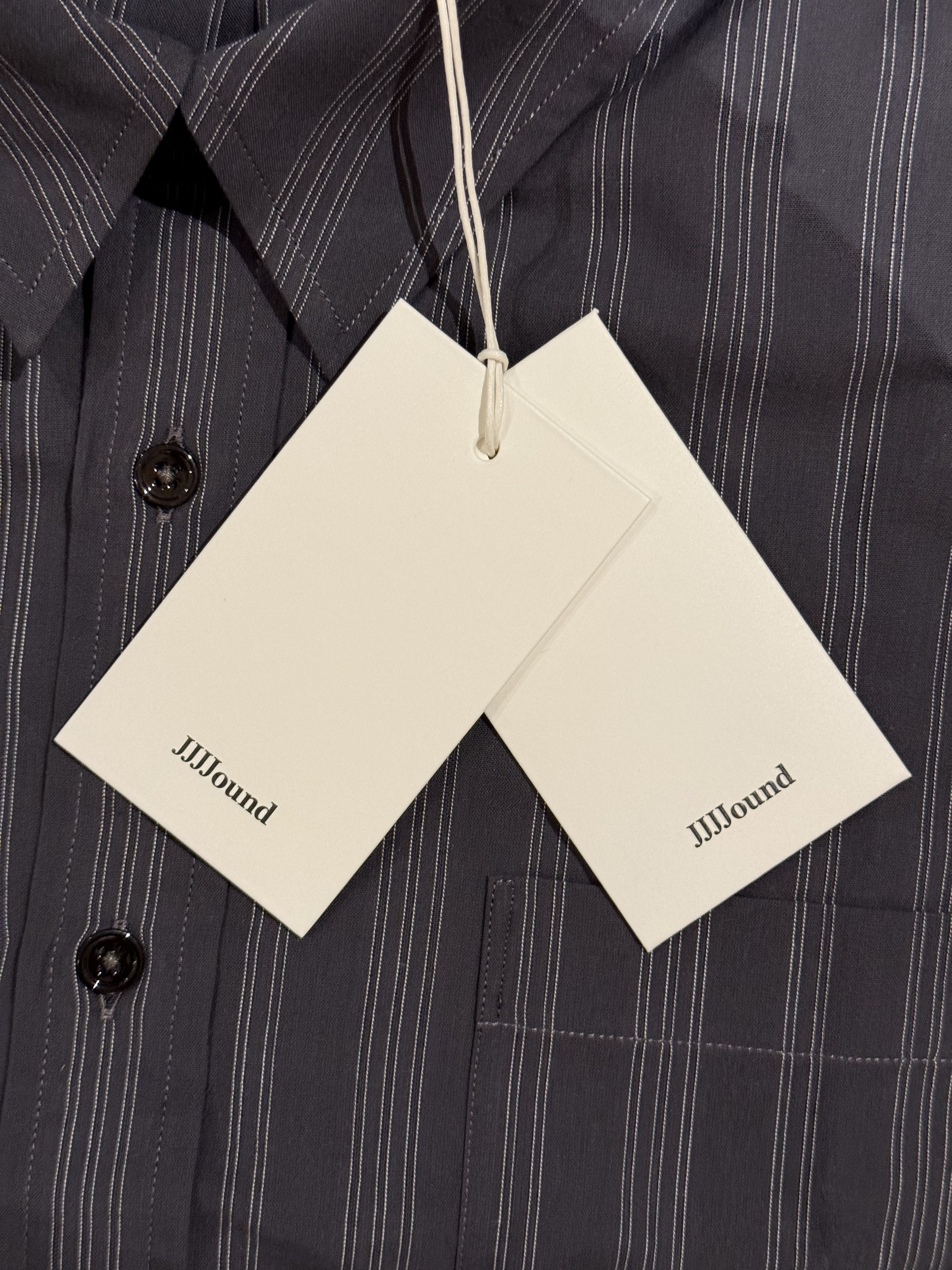 JJJJound 💚 JJJJound Striped Button Up Shirt Charcoal/Off White NEW Size US L / EU 52-54 / 3 - 14 Thumbnail