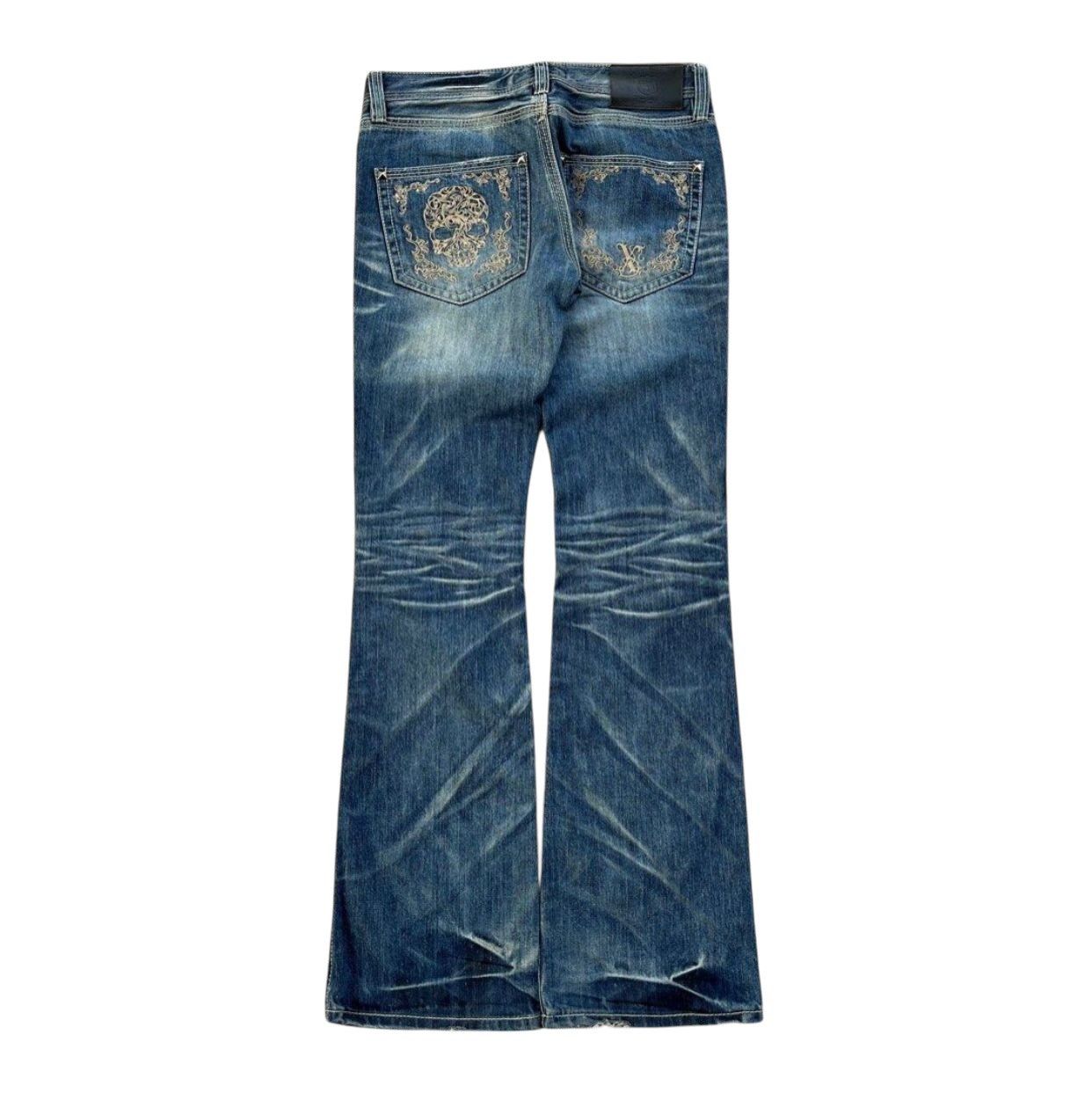 Tornado Mart 2000s japanese XFRM whisker skull flare denim Size US 31 - 1 Thumbnail