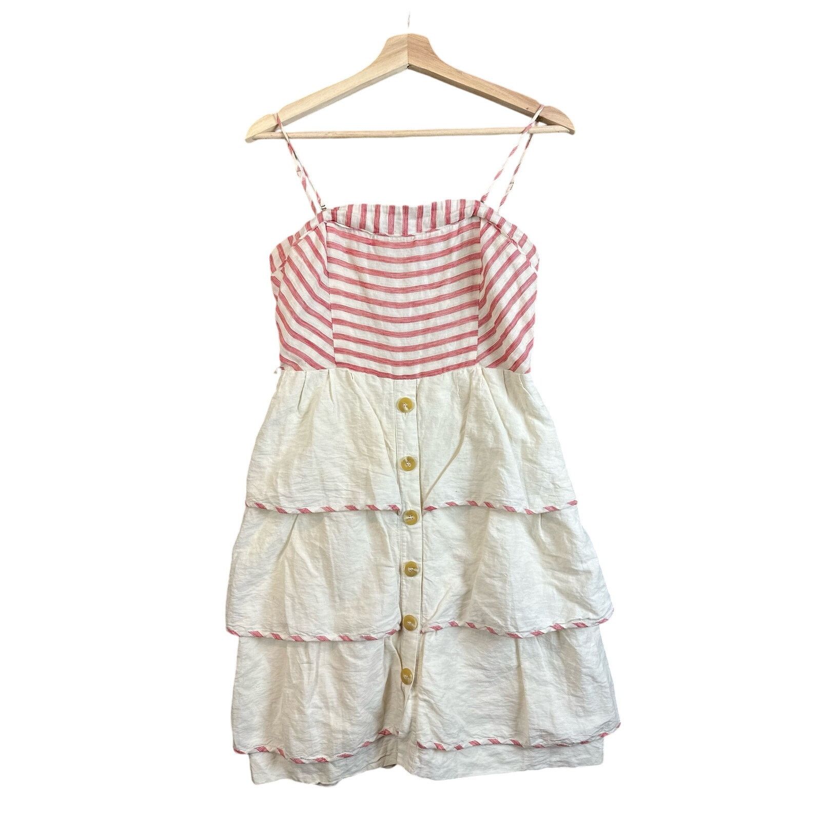 Anthropologie Anthropologie Maeve Linen Red Stripe Tiered Dress 6 S Size M / US 6-8 / IT 42-44 - 2 Thumbnail