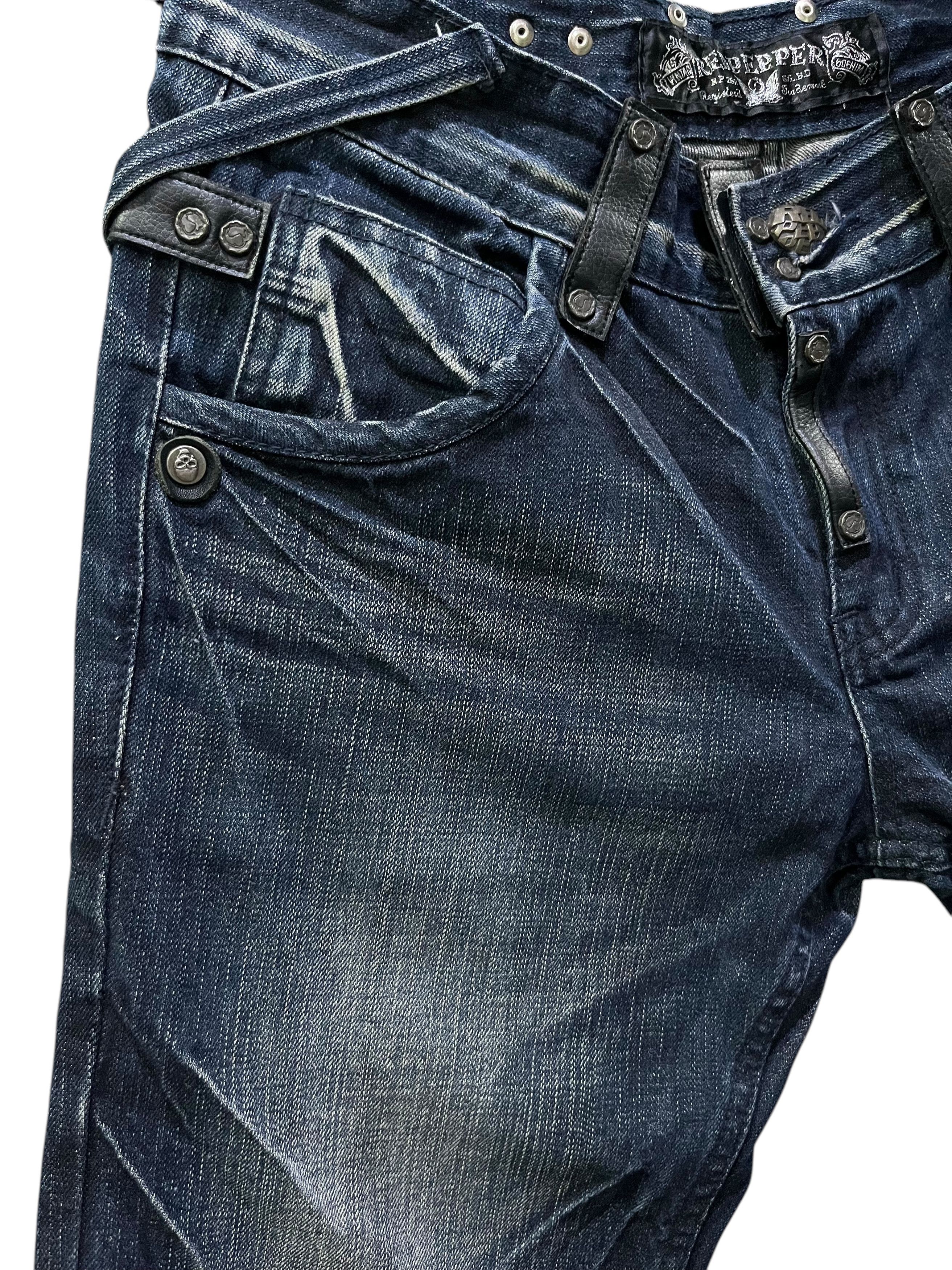 Skullcandy 🔥RED PEPPER Punk Skull Dark Blue Slim Fit Denim Karakuri Size US 31 - 10 Thumbnail