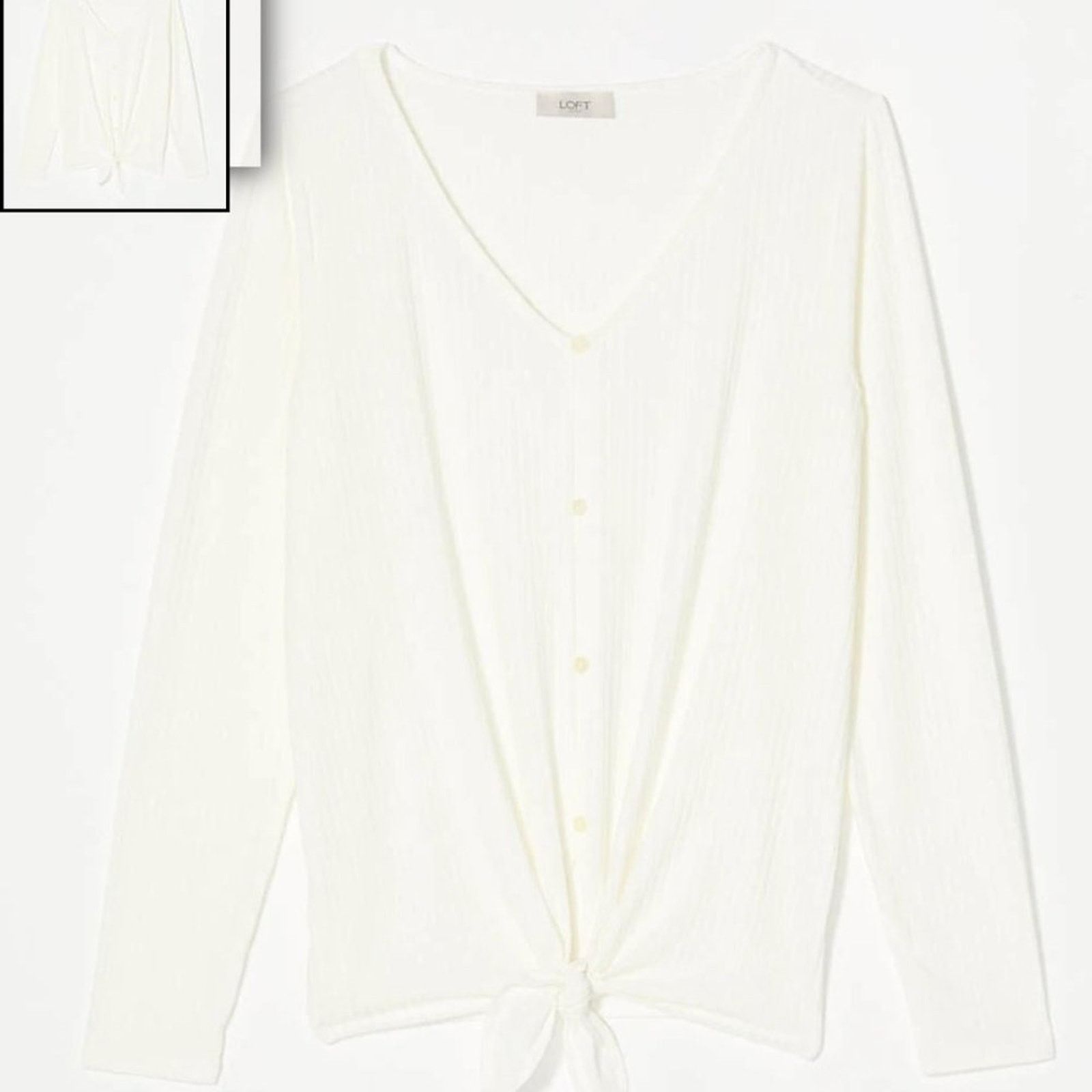 Loft LOFT White Button Tie Hem Tee Size S / US 4 / IT 40 - 1 Preview