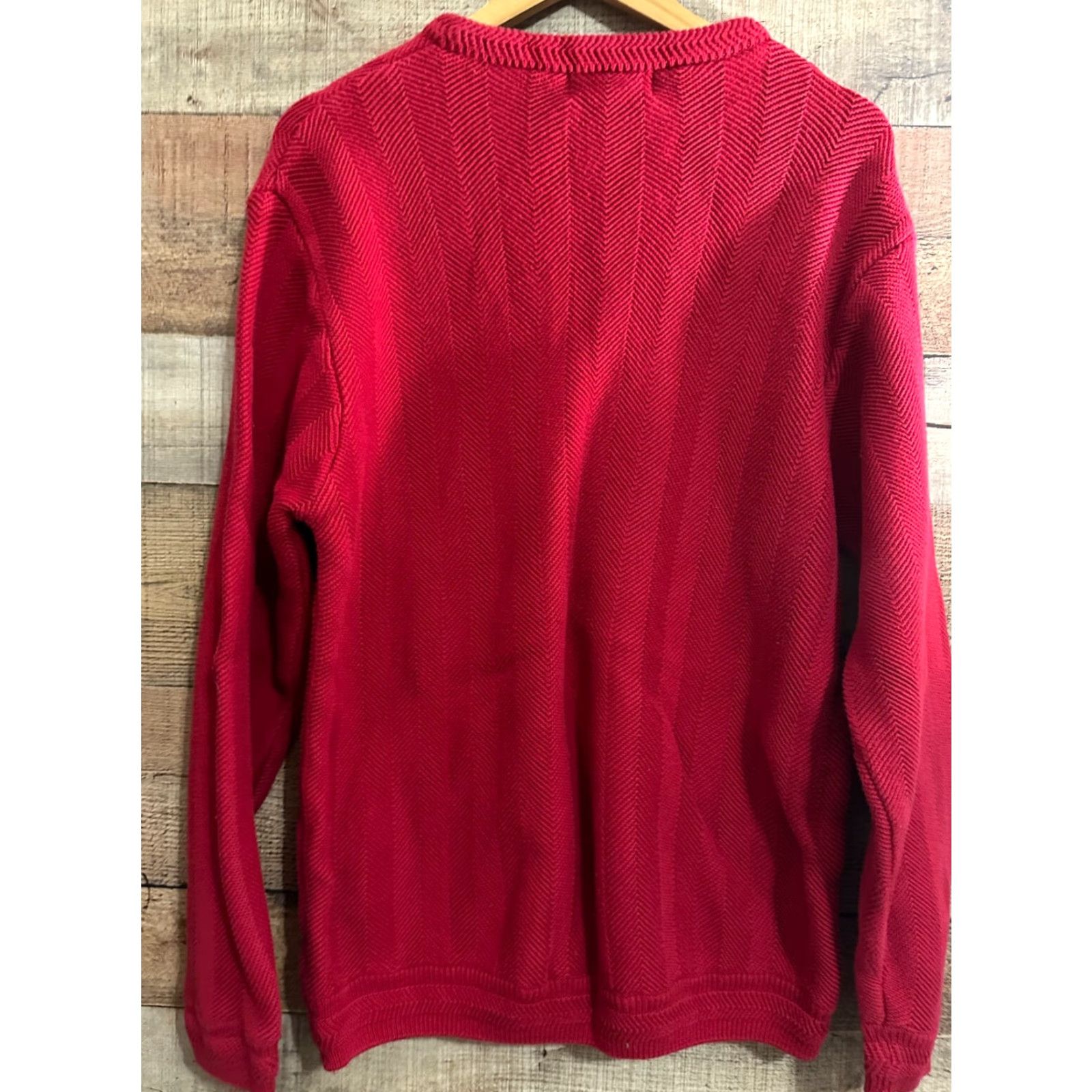 Chaps VINTAGE Chaps Ralph Lauren Sweater Men Pullover Large Knit Red 100% Cotton Cable-Knit Collared Logo Pattern Solid Long Sleeve Size US L / EU 52-54 / 3 - 2 Thumbnail