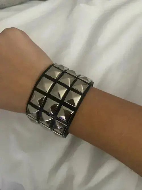 VIBE Spike Bracelet Black Wide Leather Punk Bracelet Size ONE SIZE - 1 Thumbnail