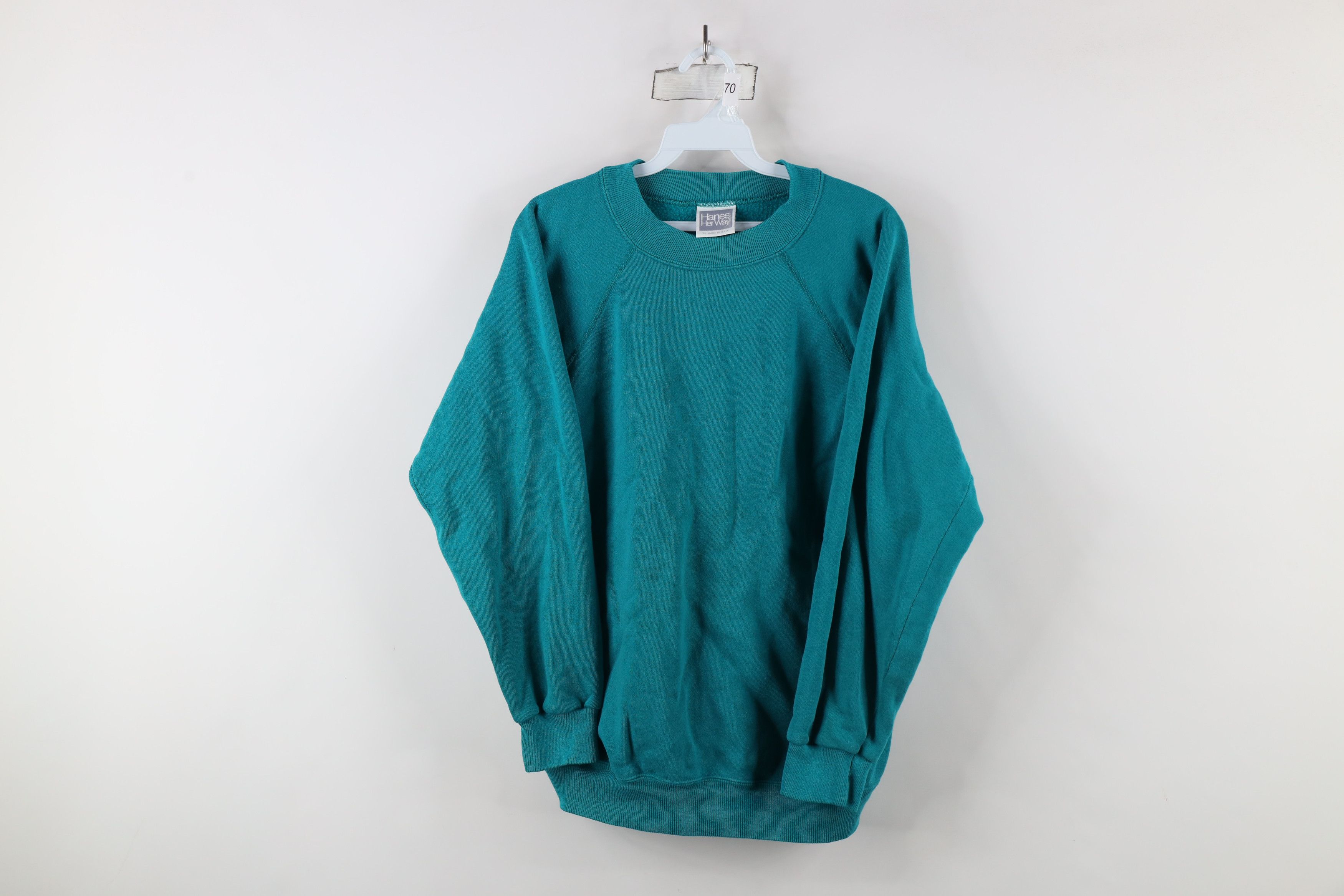 Vintage Vintage 90s Streetwear Blank Crewneck Sweatshirt Teal USA Size XL / US 12-14 / IT 48-50 - 1 Thumbnail