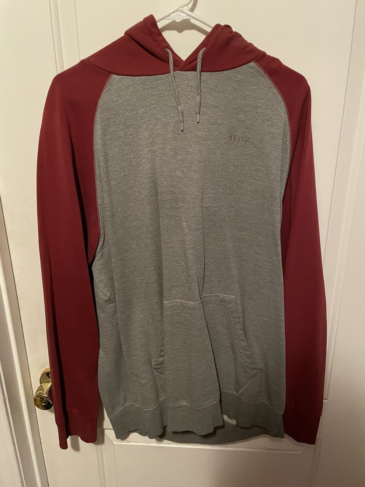 image of Brixton Baseball Hoodie in Grey/Maroon, Men's (Size XL)