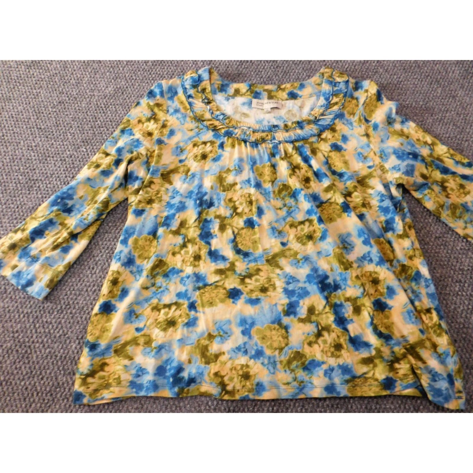 Jones New York Jones New York Blouse XL Womens Floral Yellow Crew Neck Pullover Cotton Rayon Stretch Casual Top Size XL / US 12-14 / IT 48-50 - 3 Thumbnail