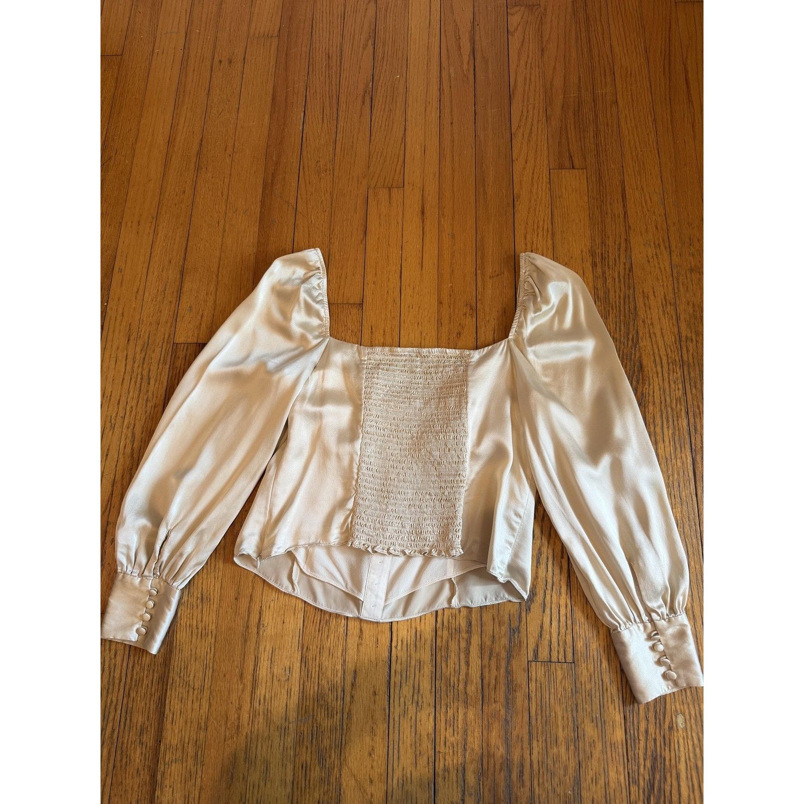 Reformation Reformation Womens Blouse sz 12 Beige Silk Puff Sleeve Size XL / US 12-14 / IT 48-50 - 7 Thumbnail